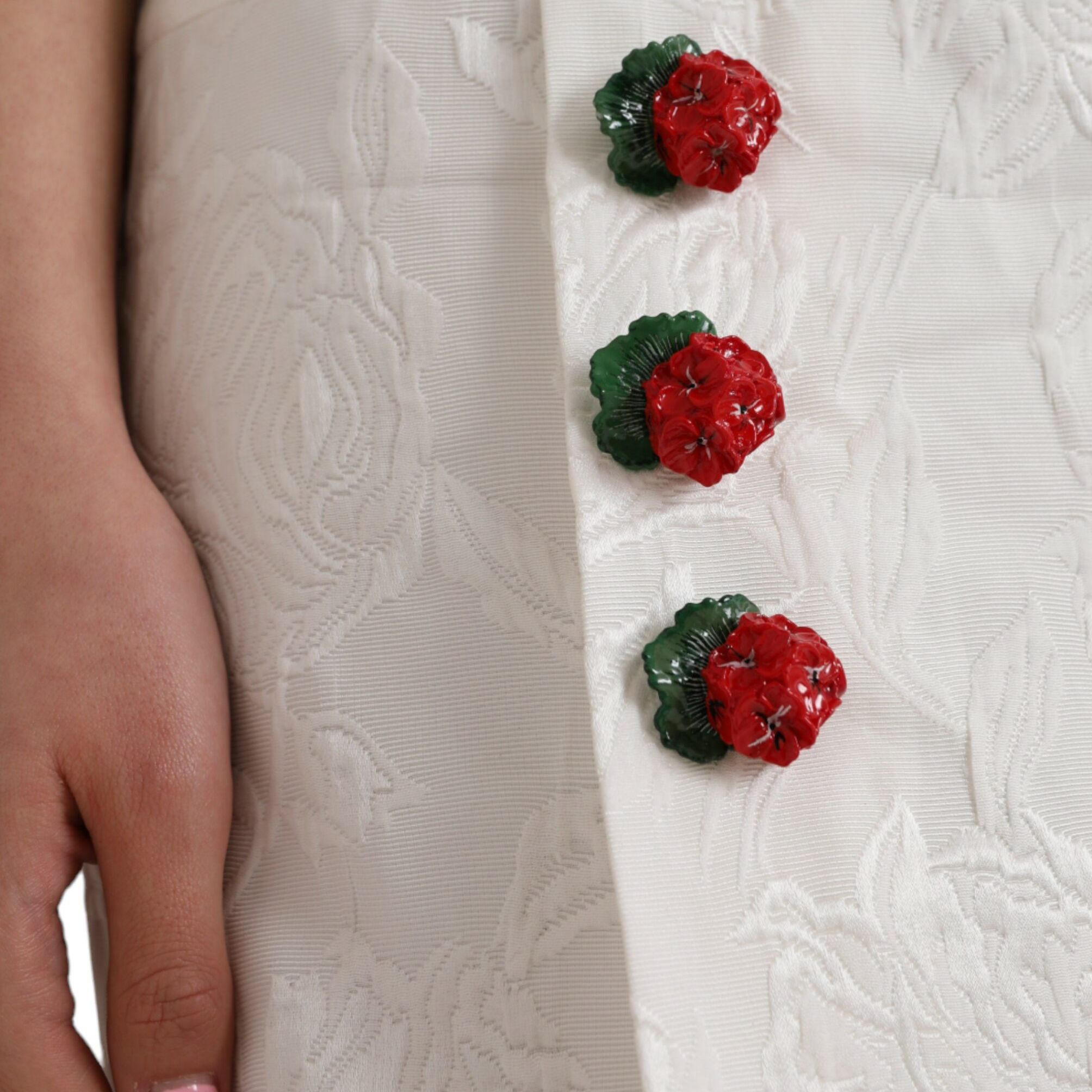 Dolce & Gabbana White Floral Brocade Embellished Mini Skirt