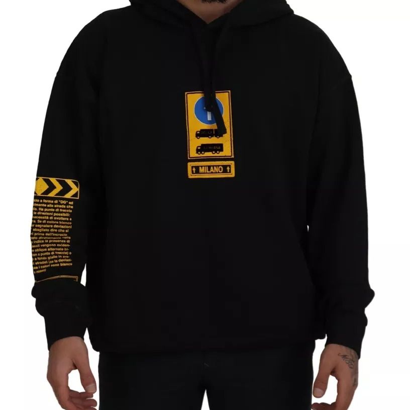 Dolce & Gabbana Black Cotton Logo Hooded Sweatshirt Sweater