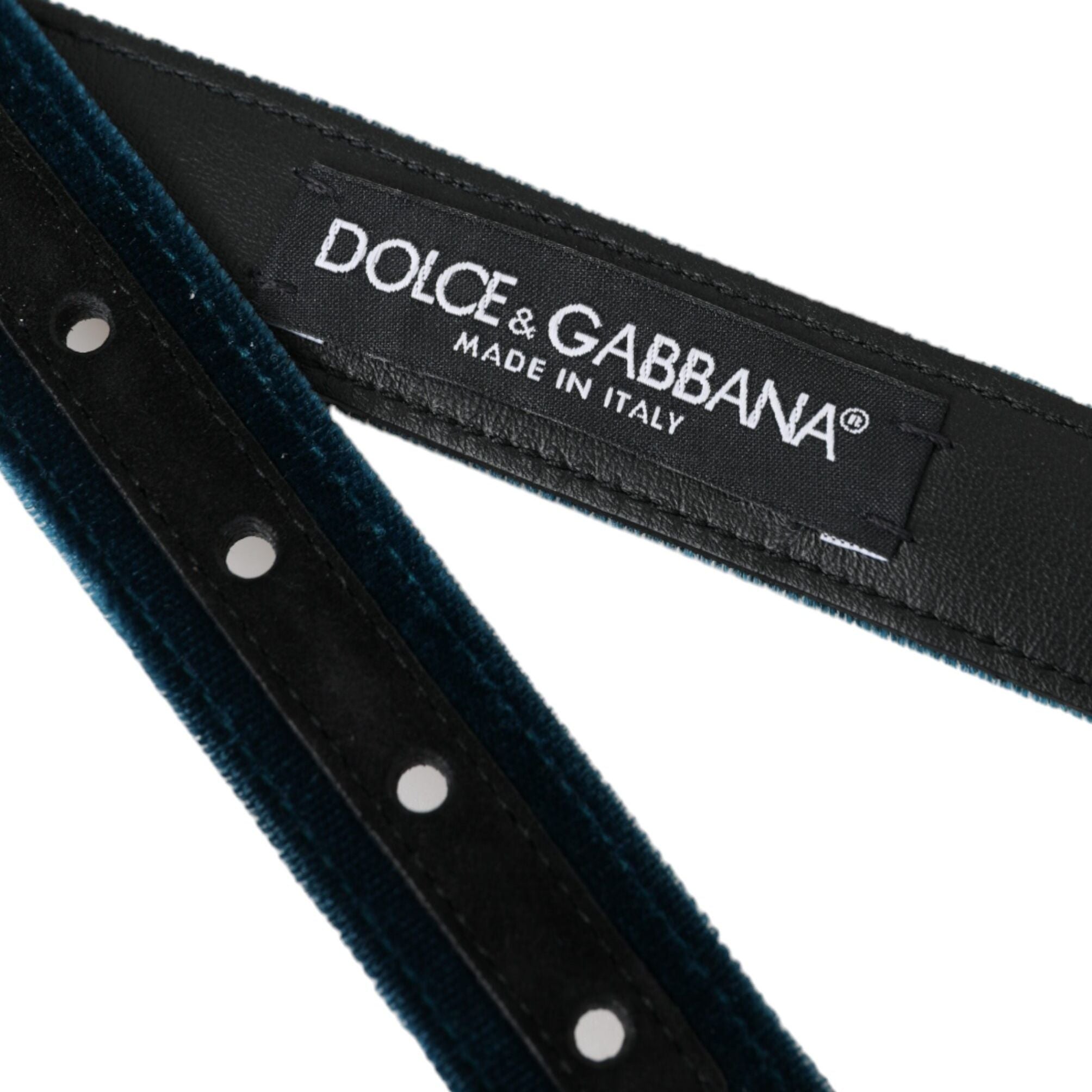 Dolce & Gabbana Blue Velvet Leather Silver Metal Buckle Belt