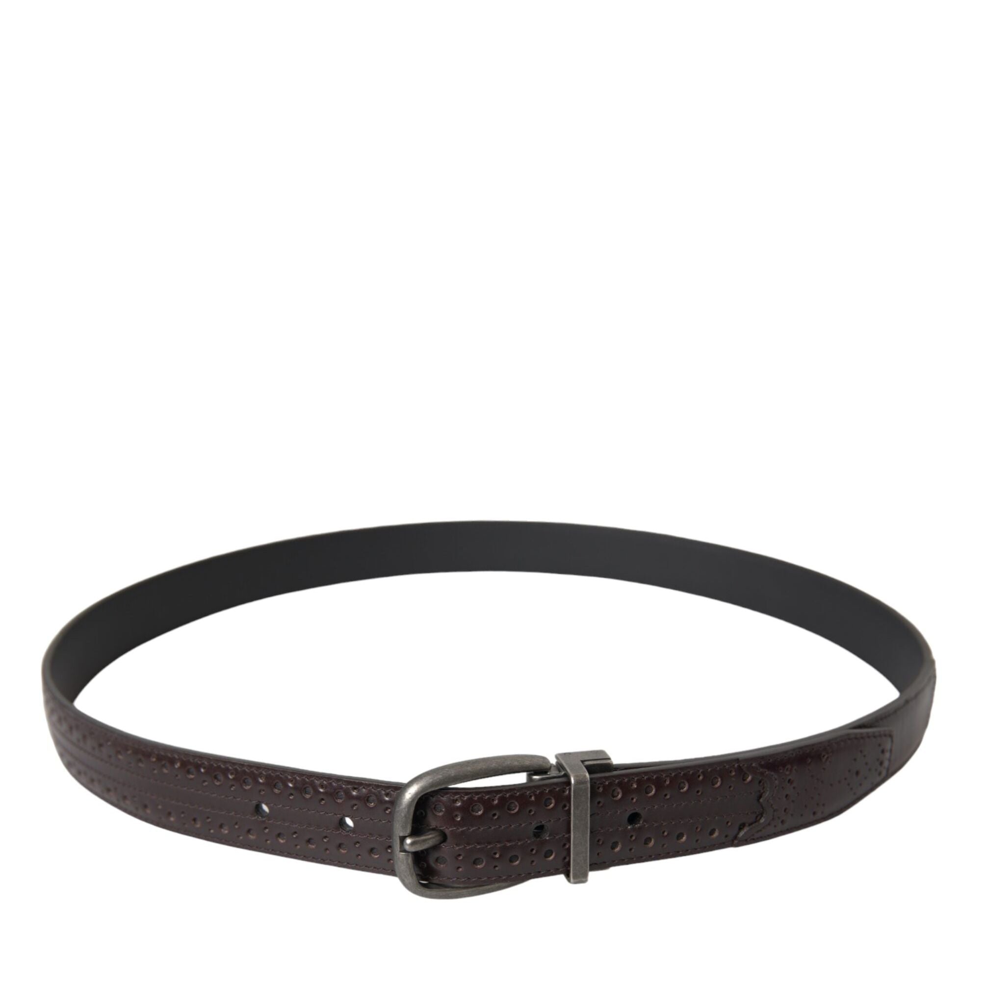 Dolce & Gabbana Dark Brown Perforated Leather Metal Buckle Belt Men