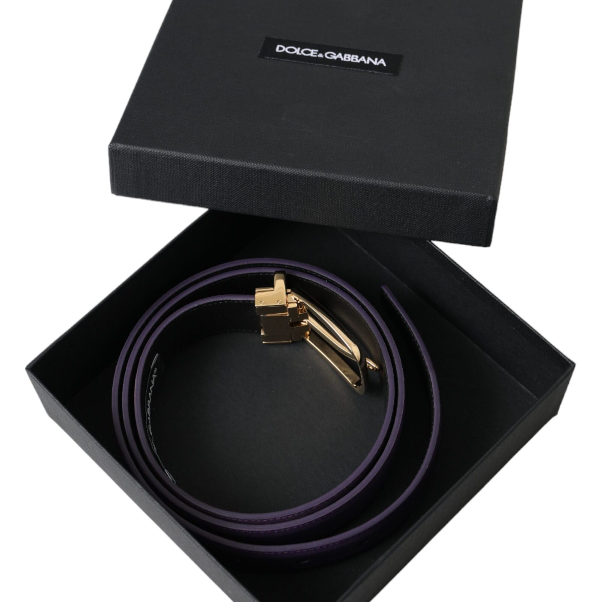 Dolce & Gabbana Purple Leather Gold Metal Buckle Belt Men