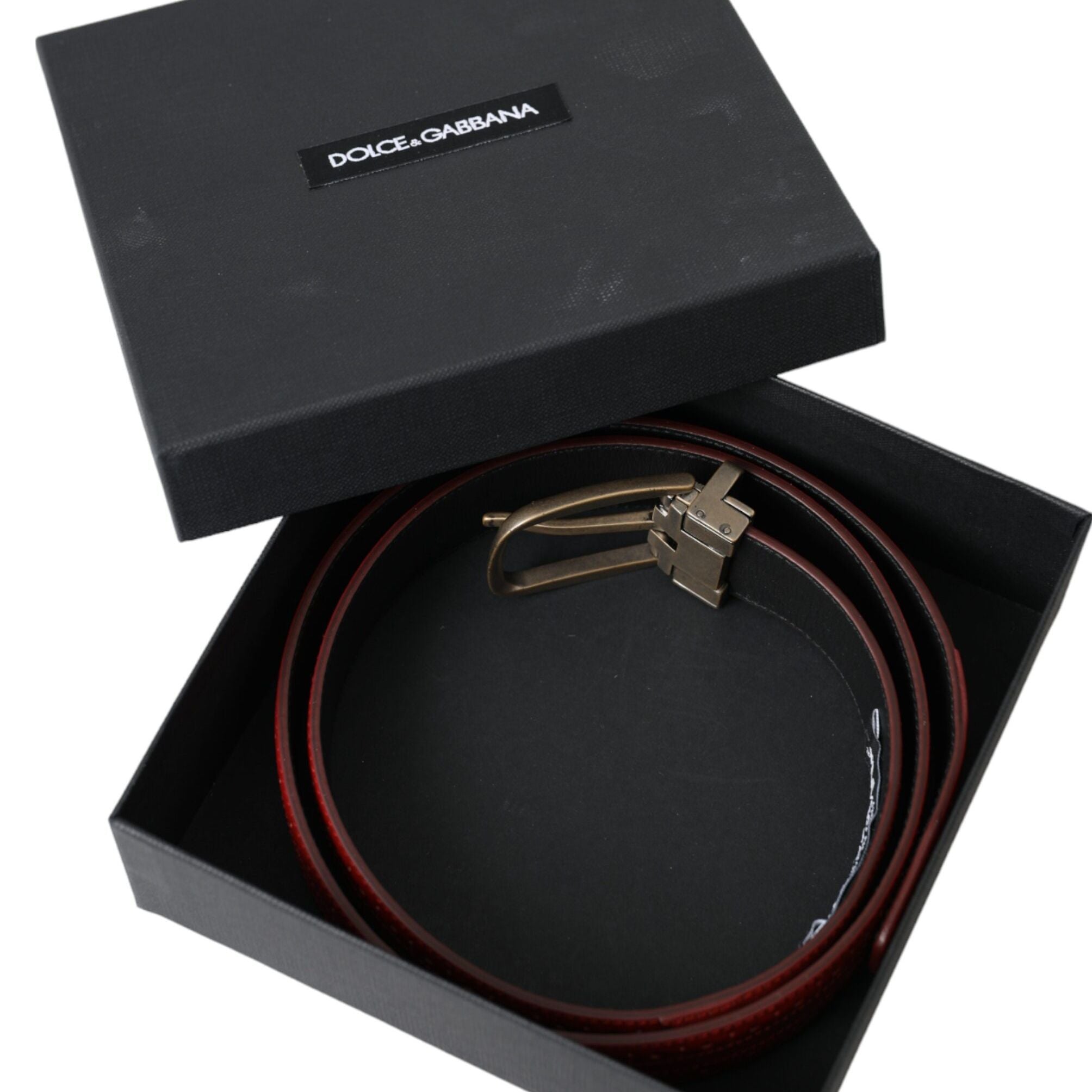 Dolce & Gabbana Red Perforated Leather Metal Buckle Belt Men
