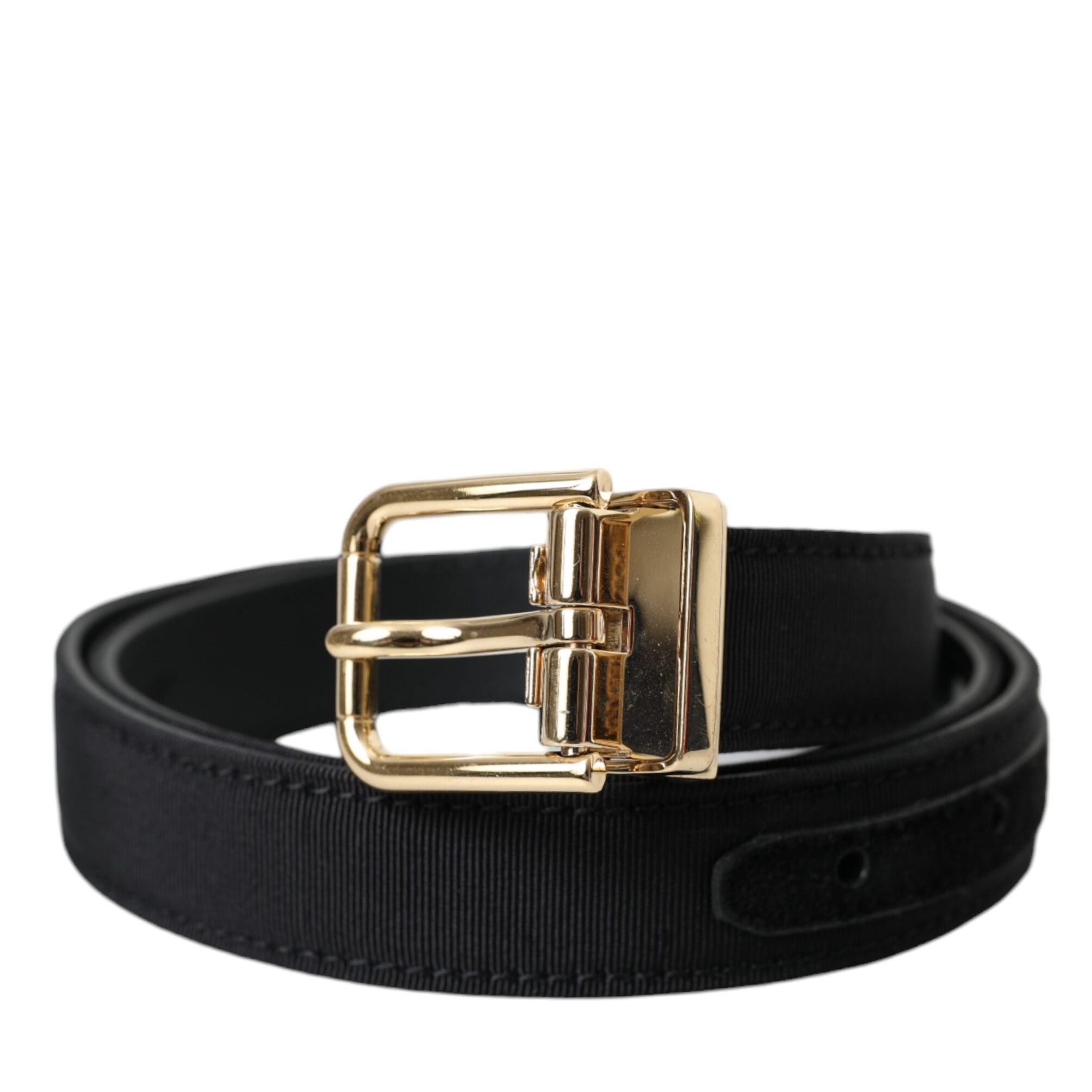Dolce & Gabbana Black Gros Grain Gold Metal Buckle Belt Men