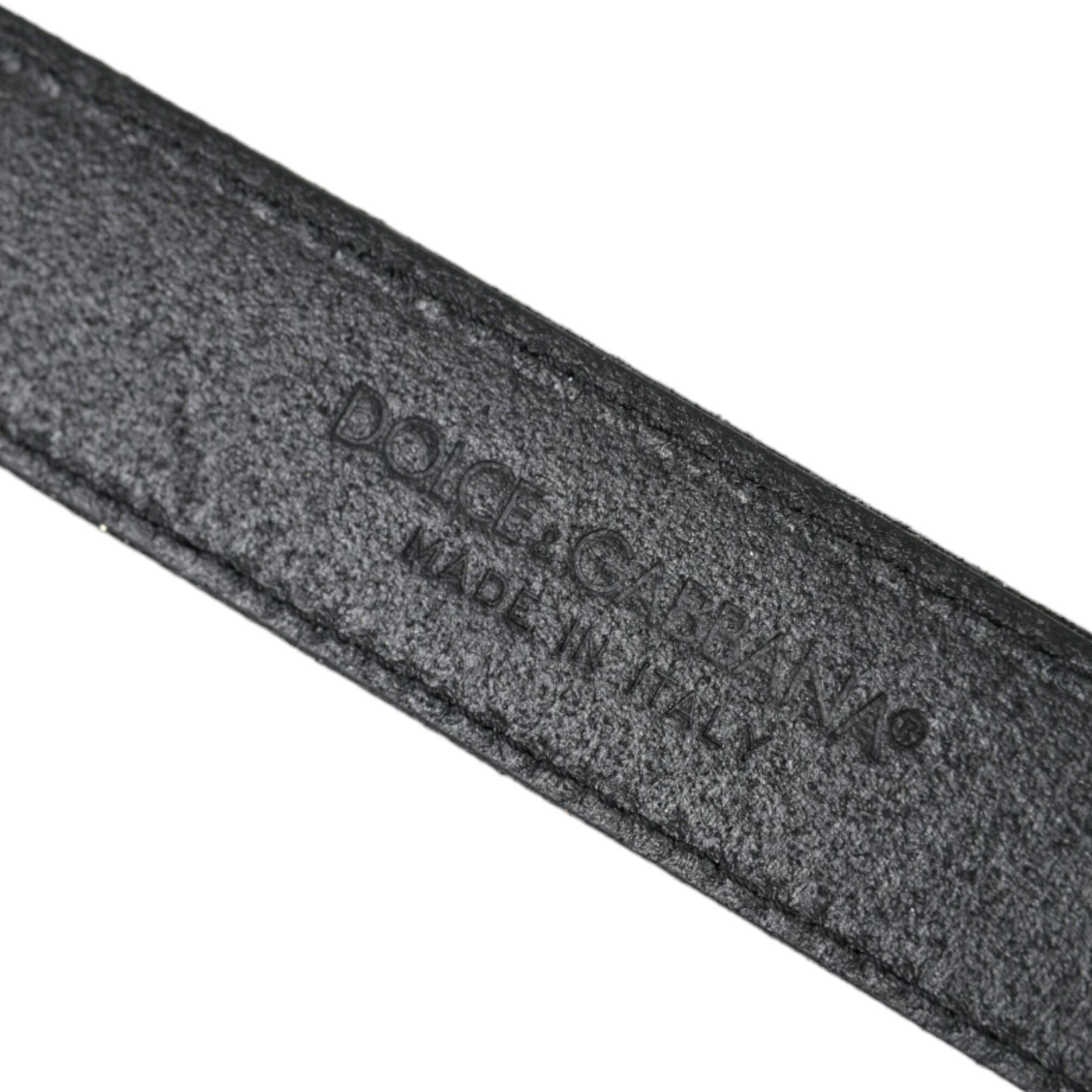 Dolce & Gabbana Black Glittered Leather Silver Buckle Belt