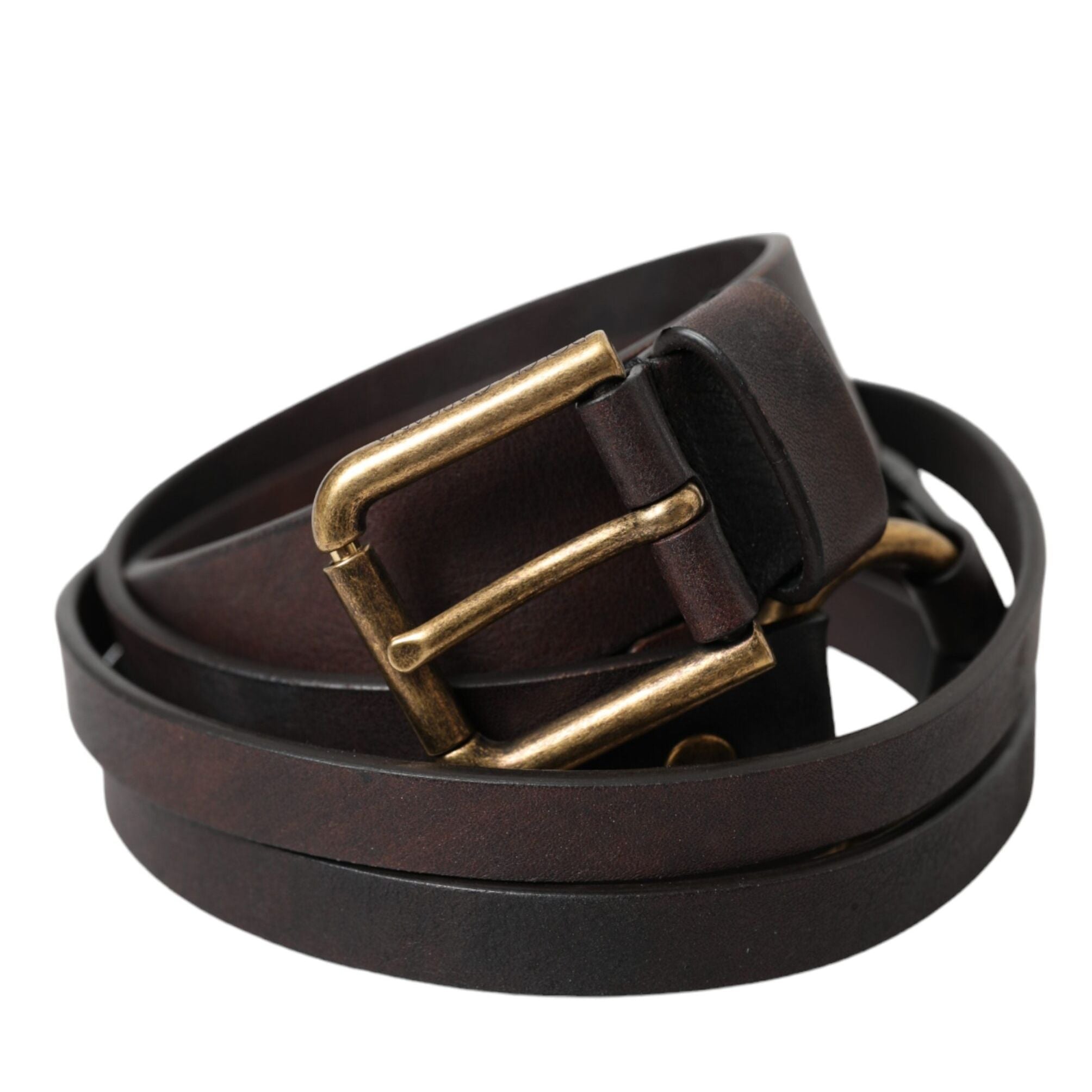 Dolce & Gabbana Dark Brown Leather Gold Metal Buckle Women Belt