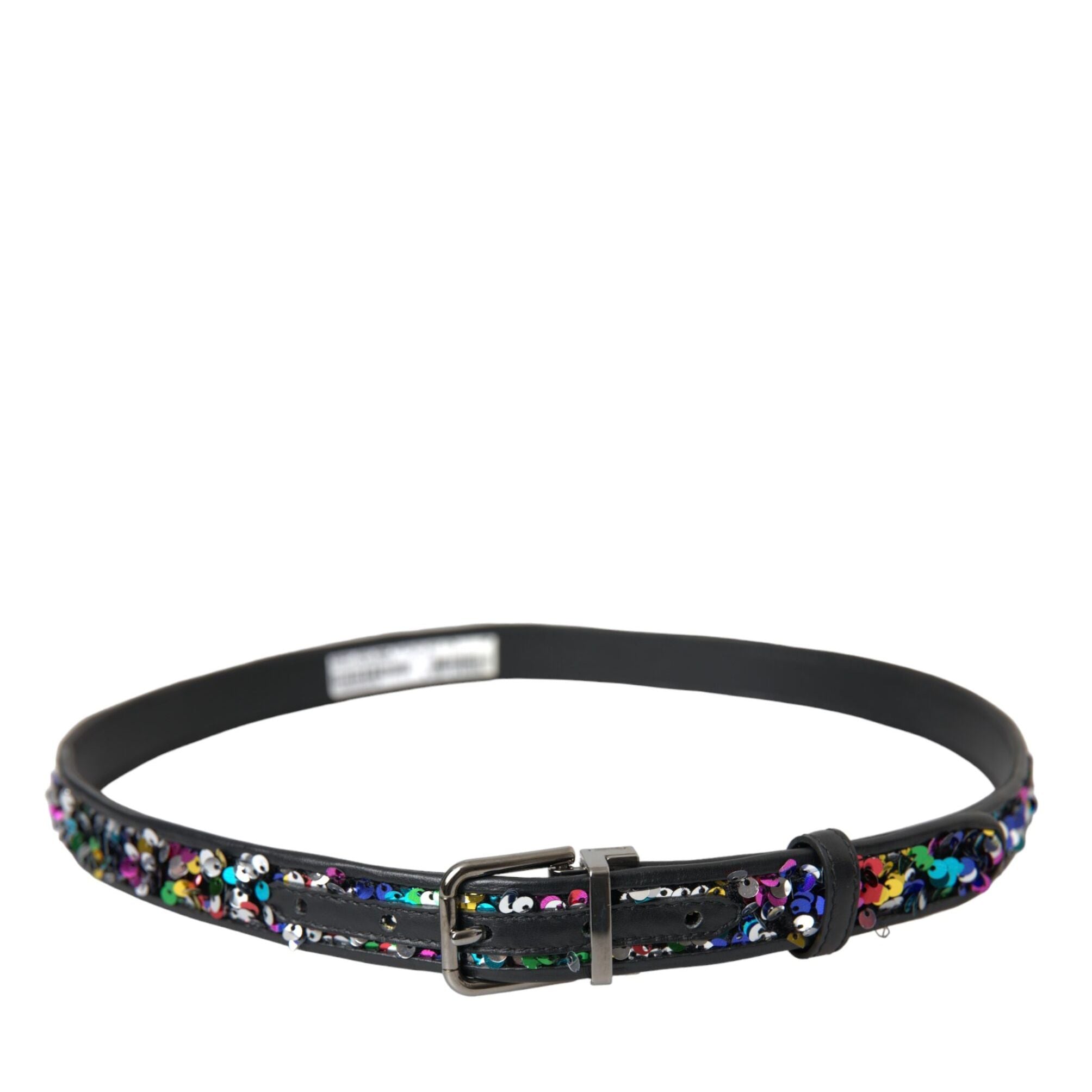 Dolce & Gabbana Black Sequined Silver Metal Buckle Women Belt