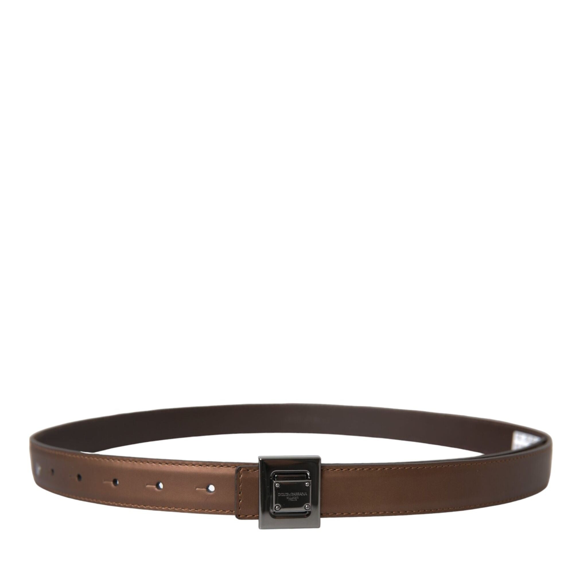 Dolce & Gabbana Bronze Leather Square Metal Buckle Belt