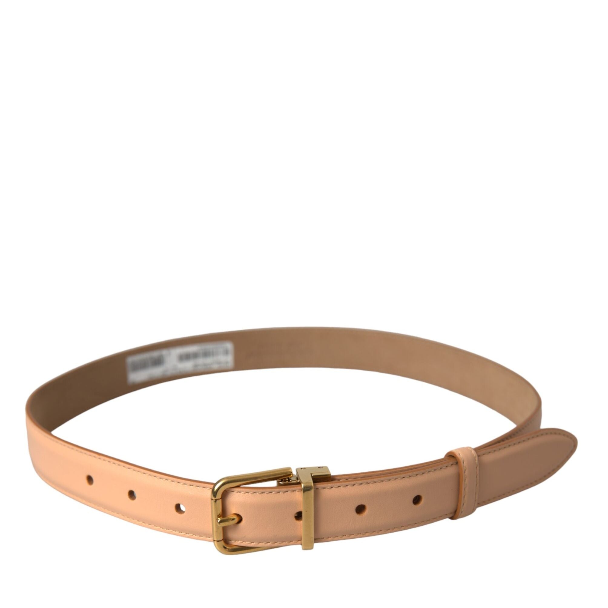 Dolce & Gabbana Beige Calfskin Leather Gold Metal Buckle Belt