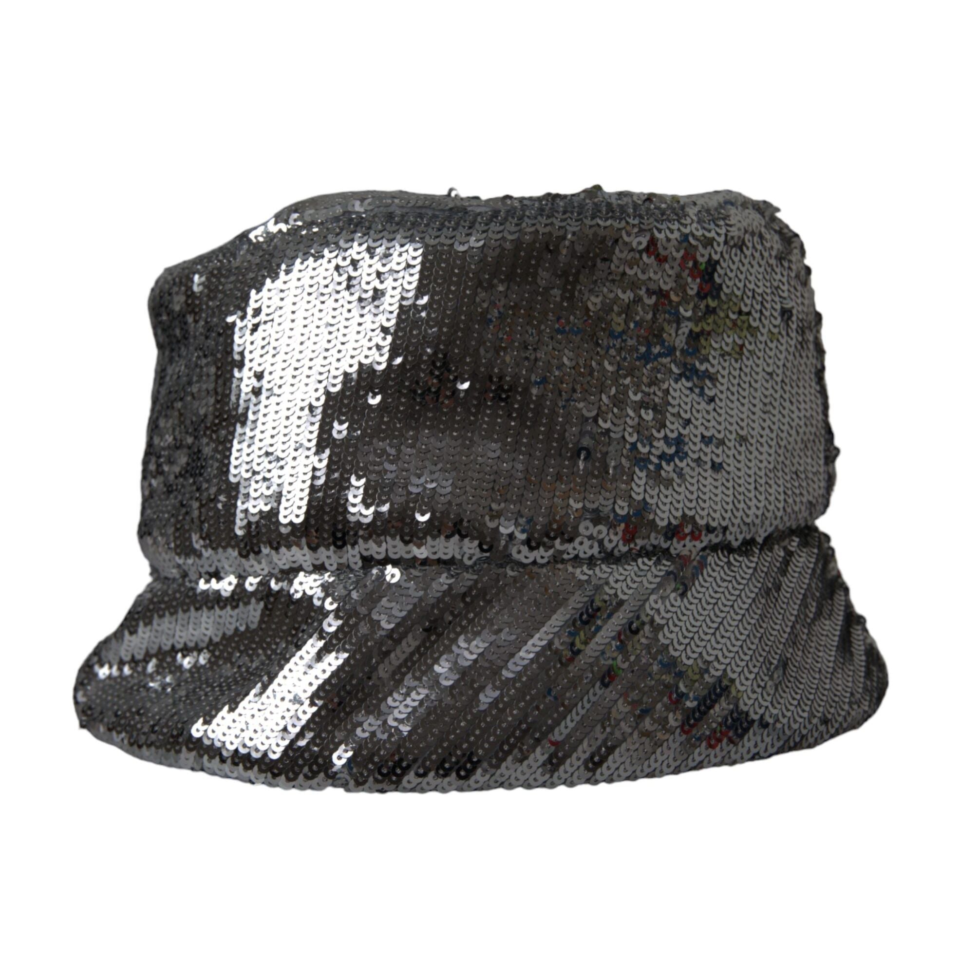 Dolce & Gabbana Silver Sequined Nylon Bucket Hat Men