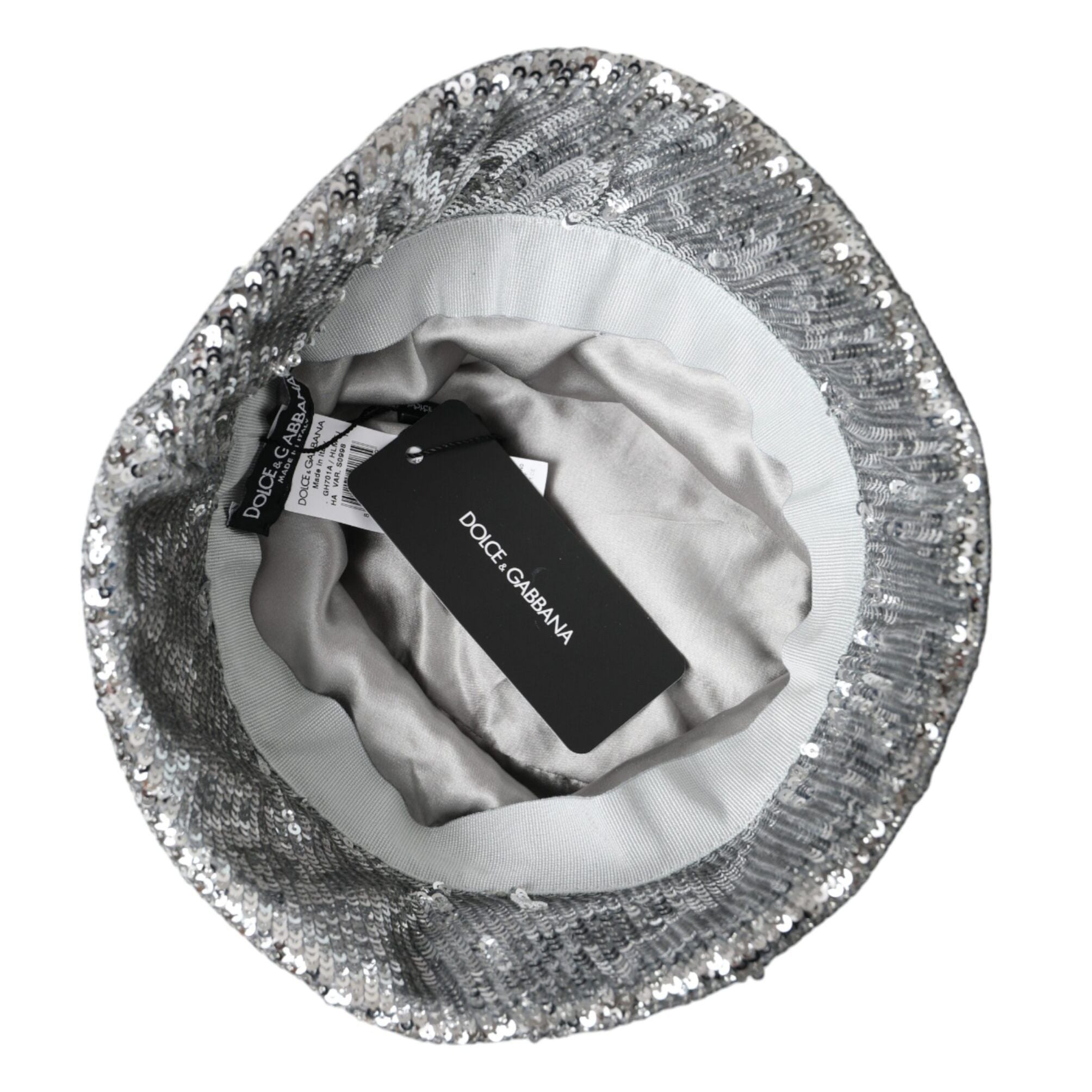 Dolce & Gabbana Silver Sequined Nylon Bucket Hat Men