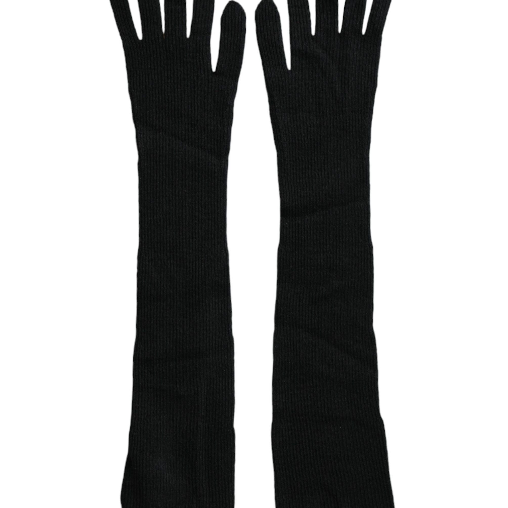 Dolce & Gabbana Black Cashmere Knitted Elbow Length Gloves
