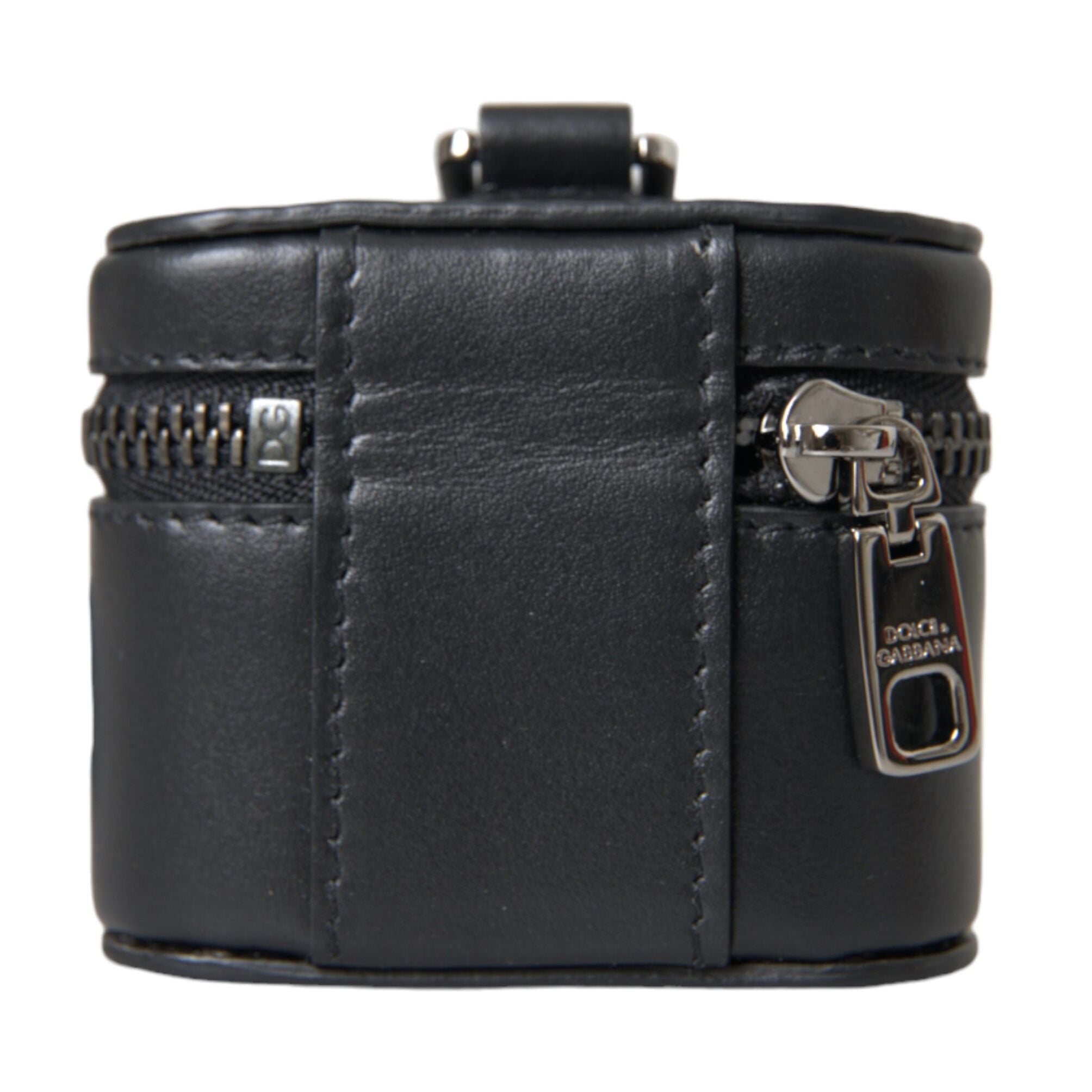 Dolce & Gabbana Black DG Logo Leather Silver Metal Airpods Case