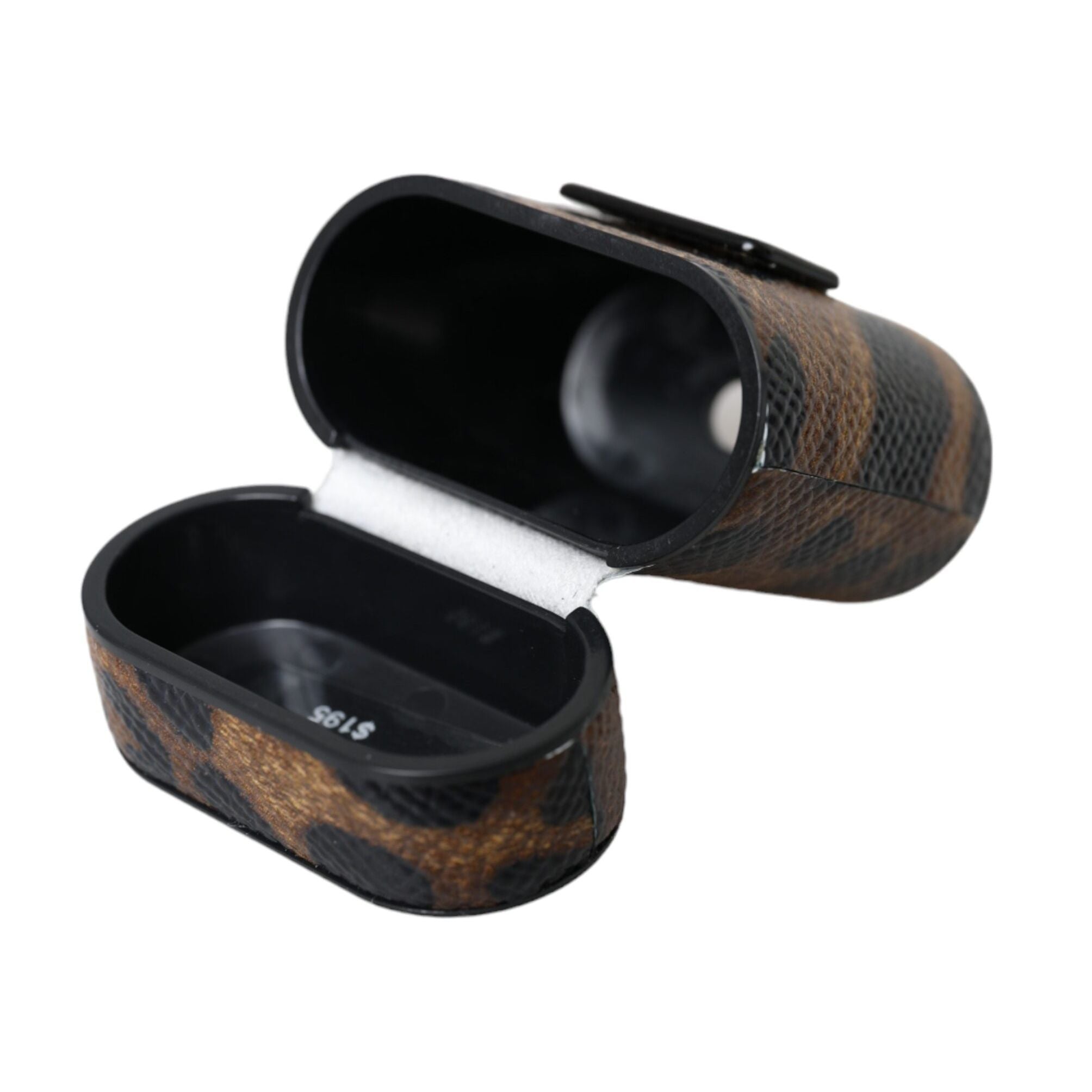 Dolce & Gabbana Brown Leopard Calf Leather Metal Logo Plaque Airpods Case