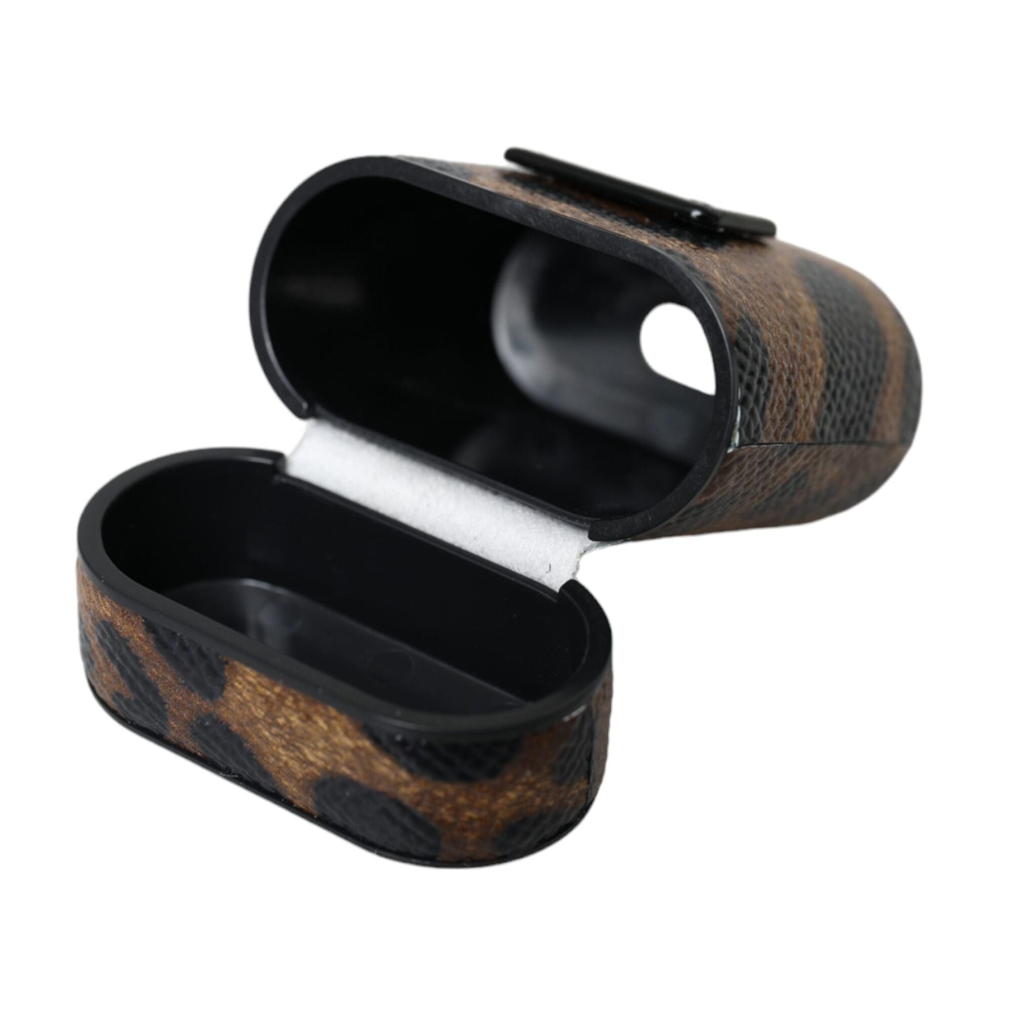 Dolce & Gabbana Brown Leopard Calf Leather Metal Logo Plaque Airpods Case