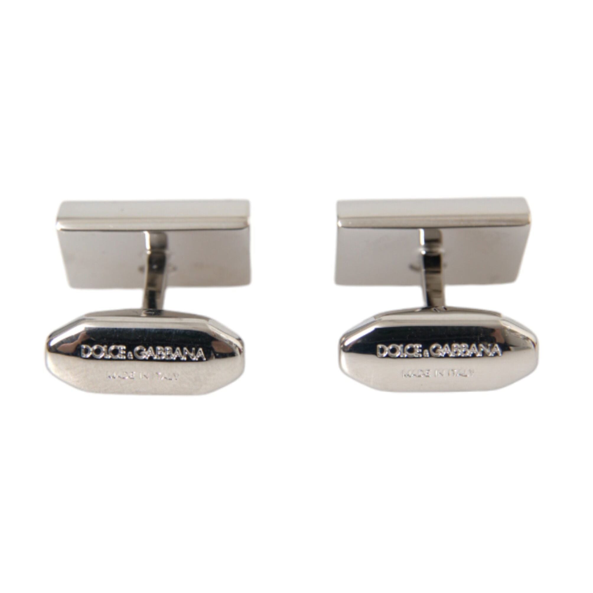 Dolce & Gabbana Silver Plated Metal Brass DG Logo Pin Cufflinks