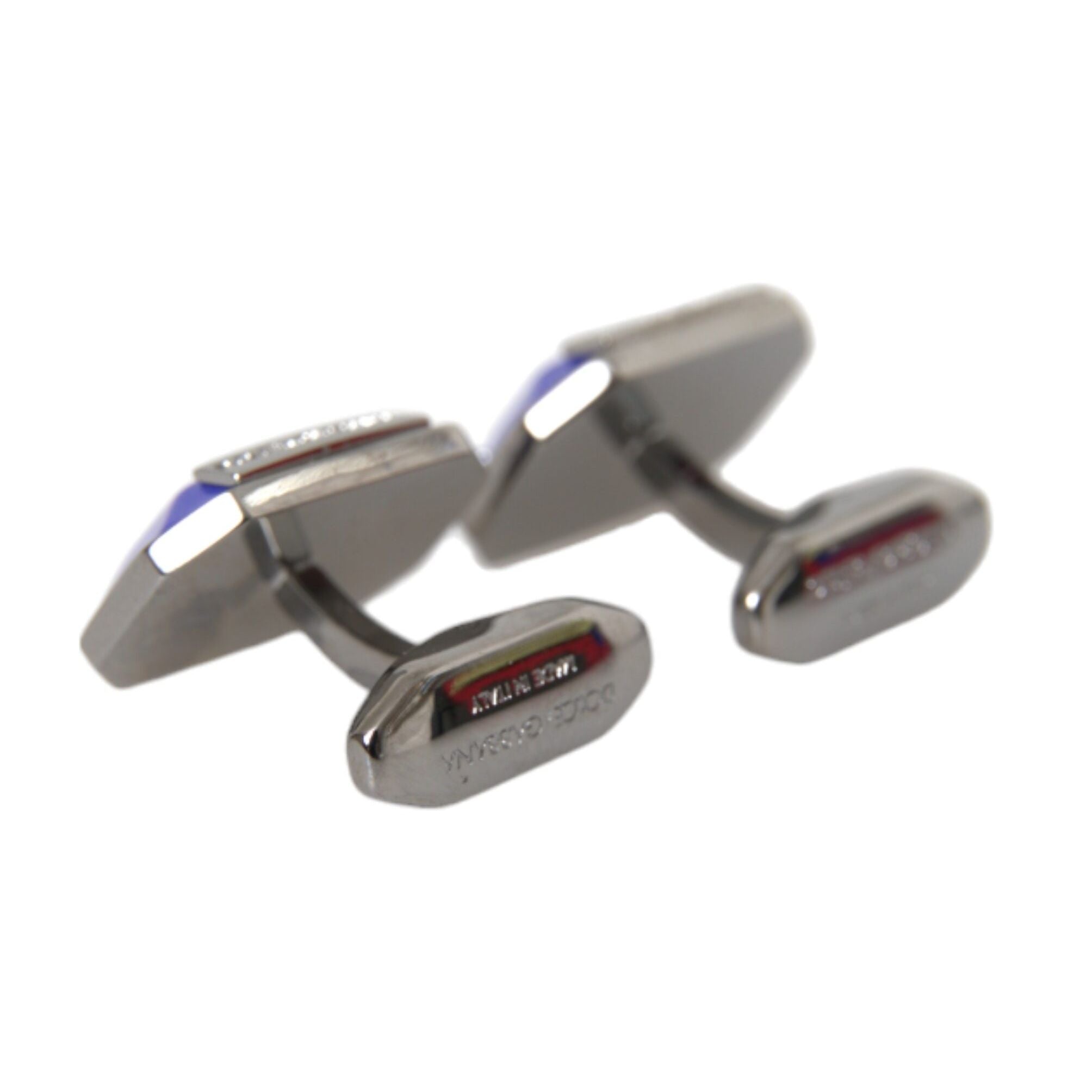 Dolce & Gabbana Silver Plated Brass Pin Crystal Cufflinks