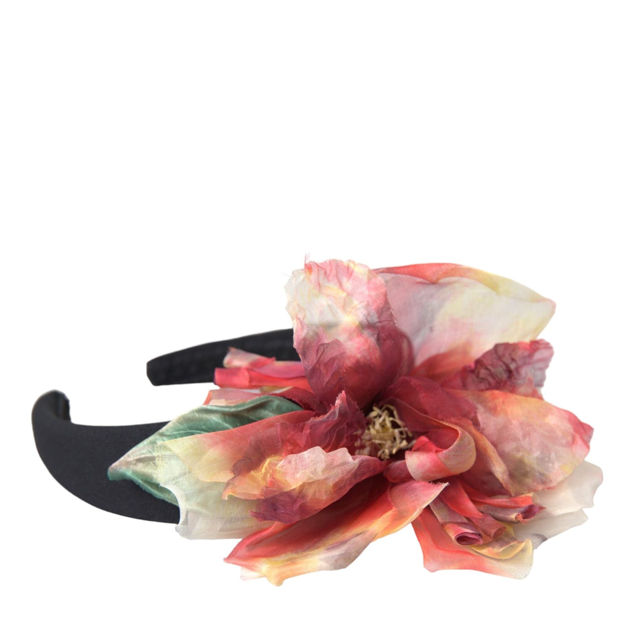 Dolce & Gabbana Rose Pink Silk Floral Black Tiara Women Hairband Diadem