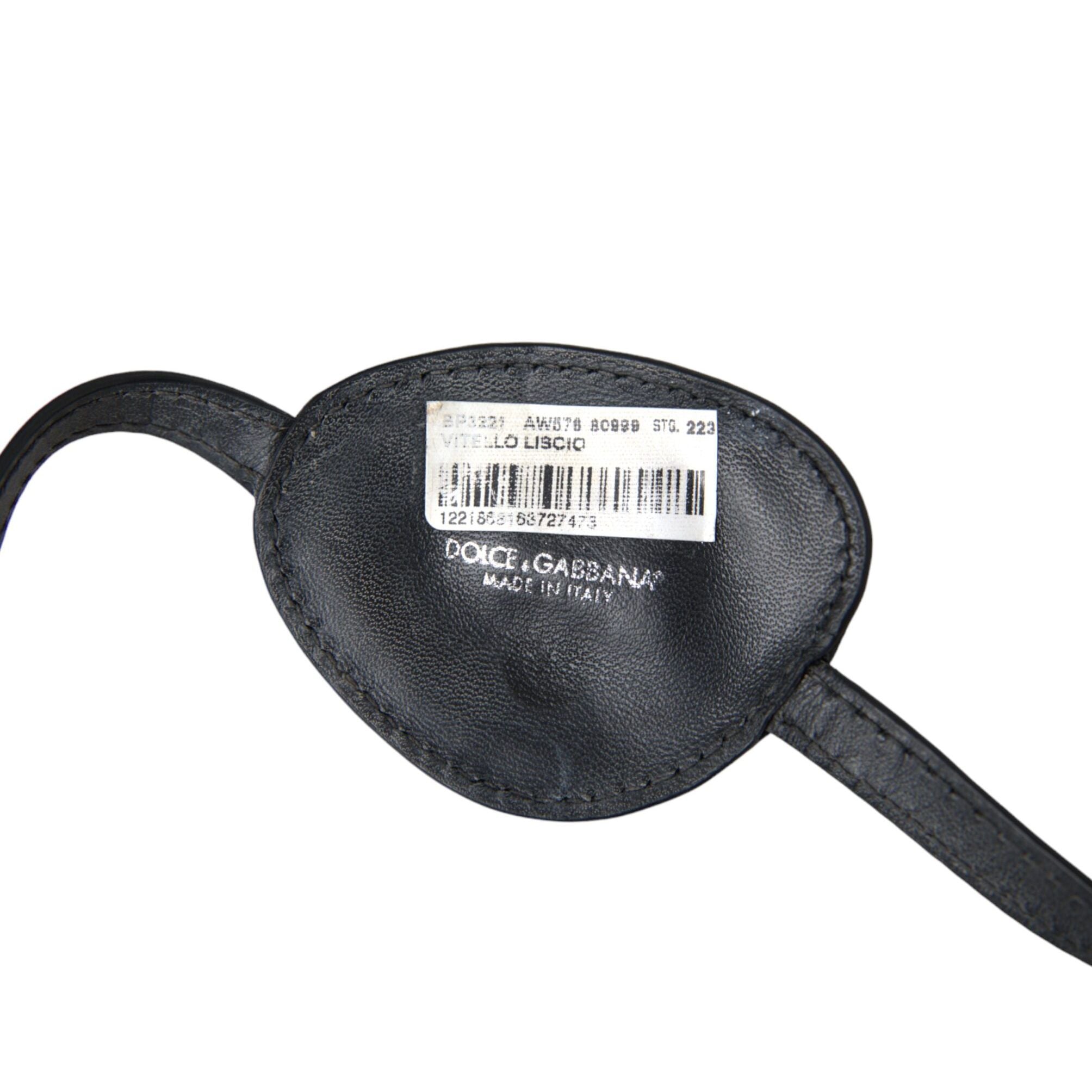Dolce & Gabbana Black Calfskin Leather Metal DG Logo Eye Patch