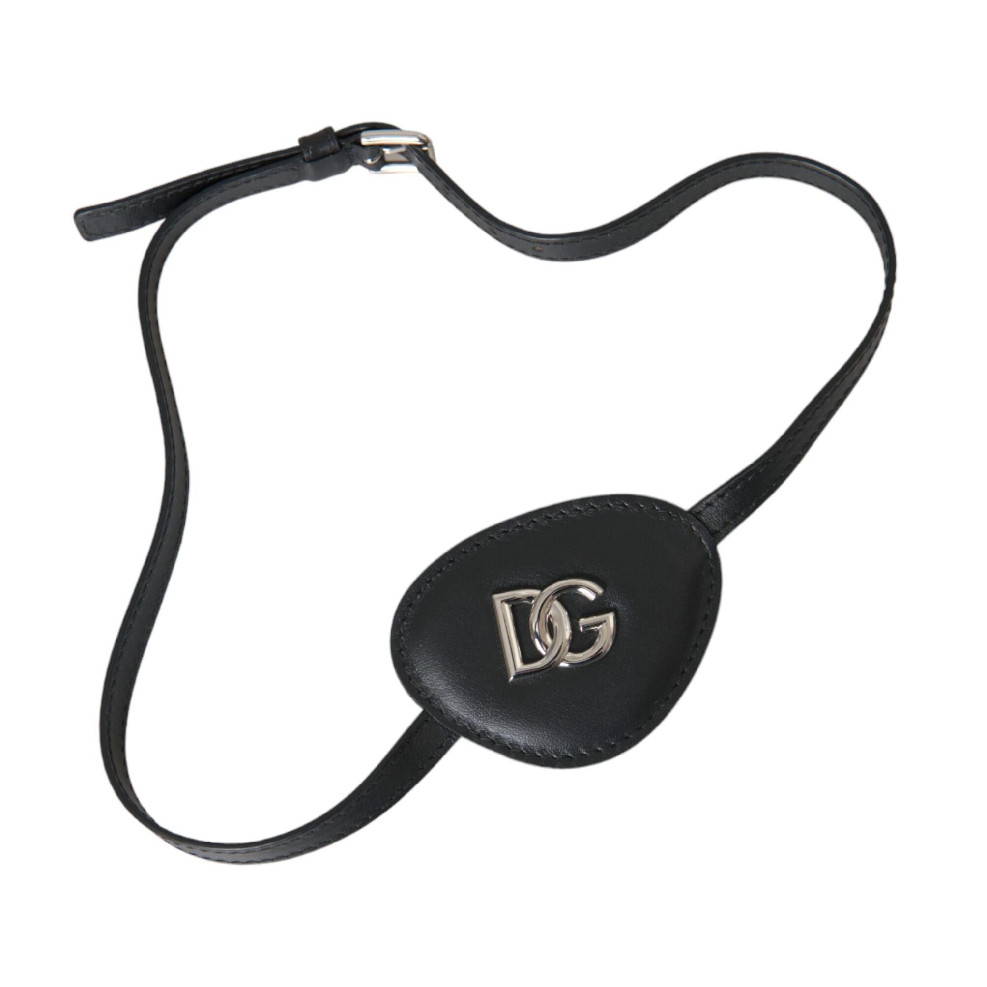 Dolce & Gabbana Black Calfskin Leather Metal DG Logo Eye Patch