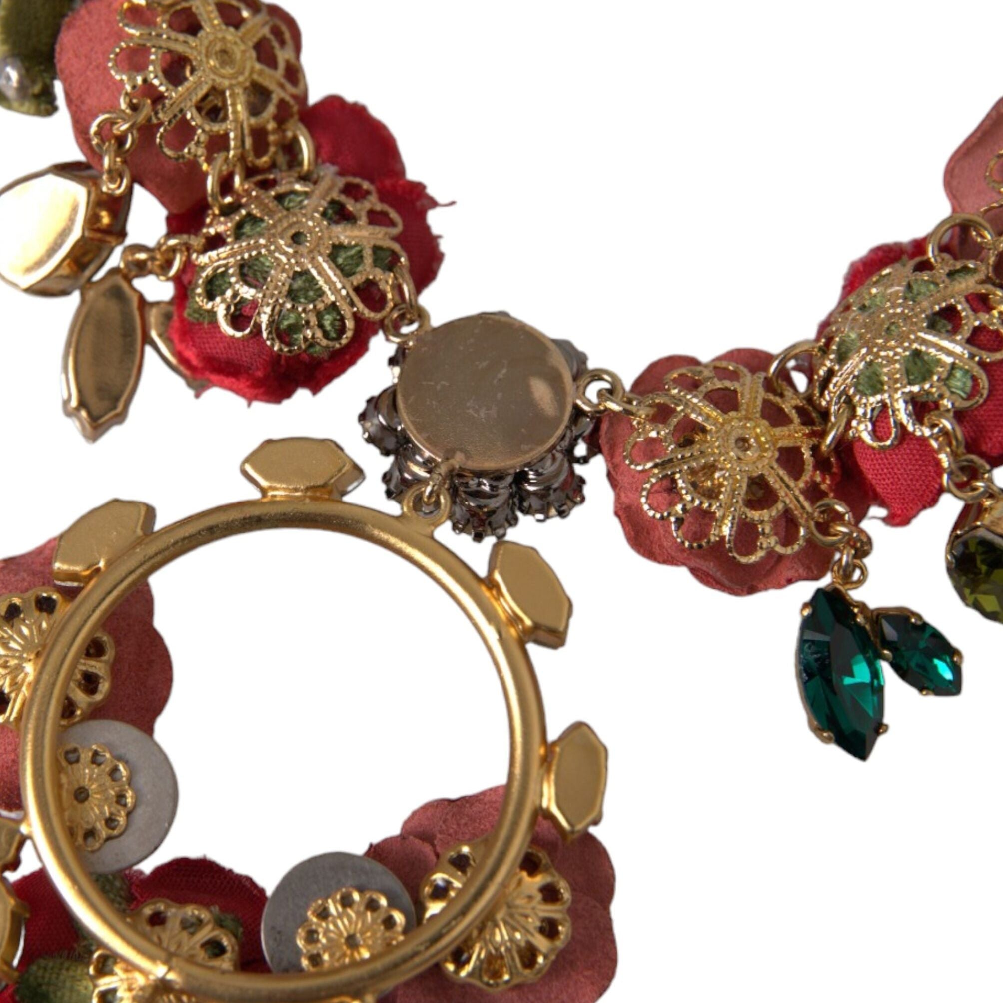 Dolce & Gabbana Gold Brass Link Chain RosePetal Crystal Pendant Necklace