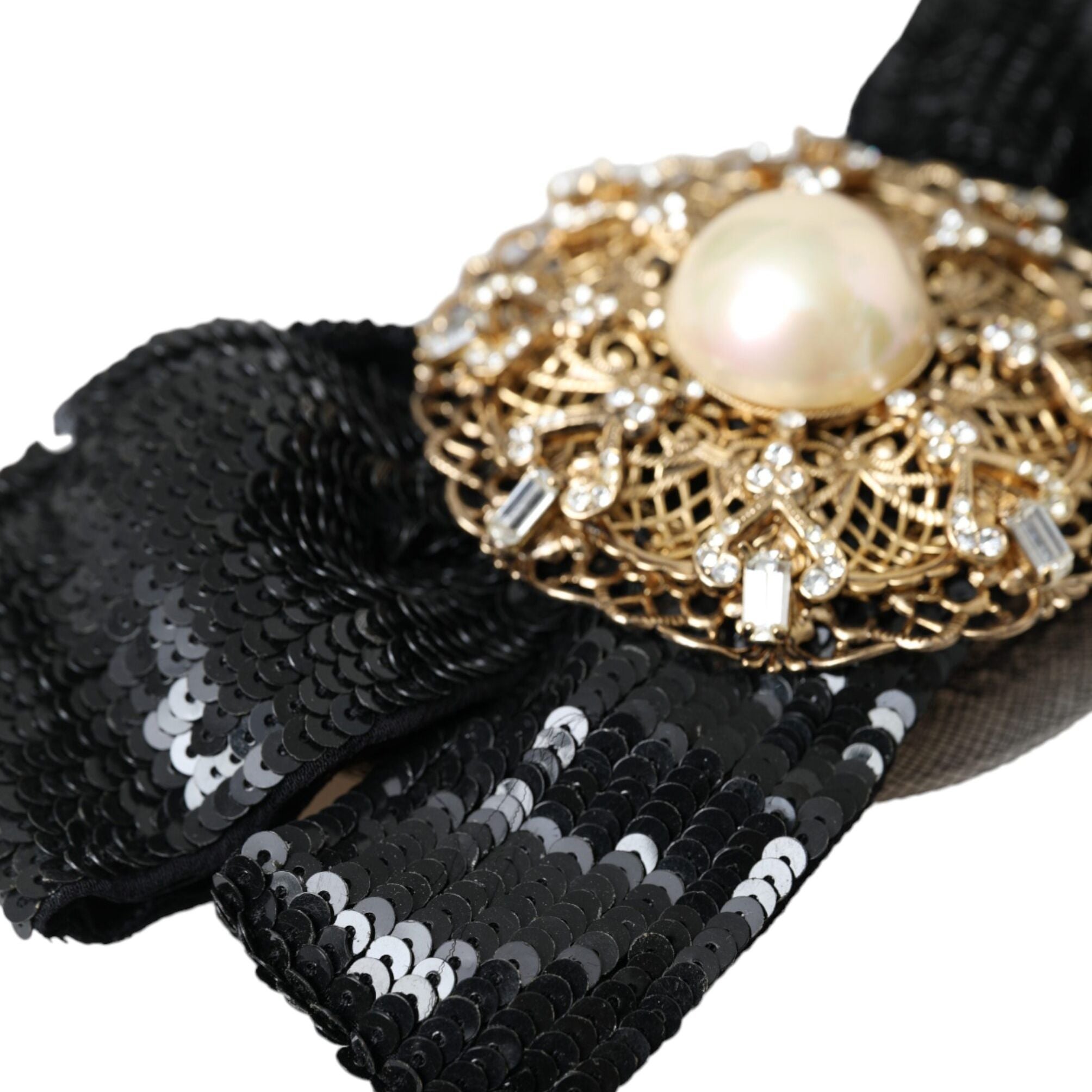 Dolce & Gabbana Black Sequin Pearl Handmade Brooch Hair Pin