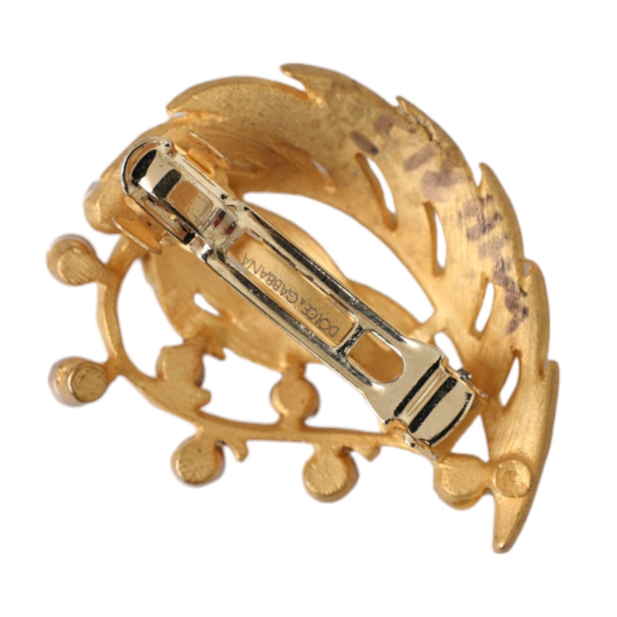Dolce & Gabbana Gold Brass Leaf Embellished Jewelry Brooch Hair Pin