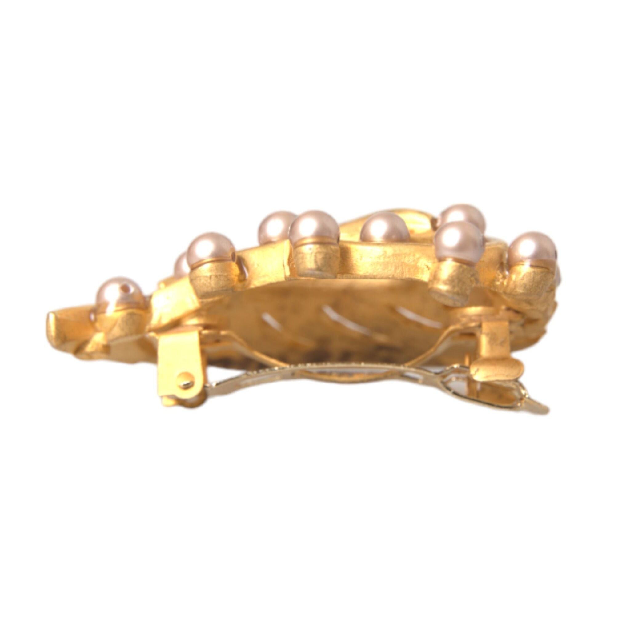 Dolce & Gabbana Gold Brass Leaf Embellished Jewelry Brooch Hair Pin