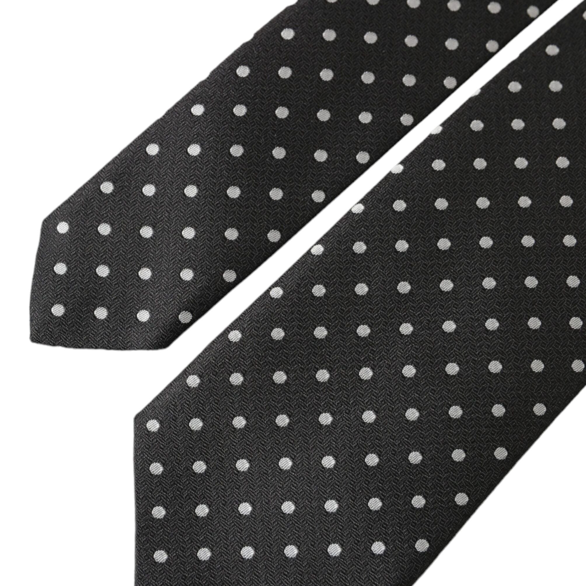 Dolce & Gabbana Black White Polka Dots 100% Silk Necktie Face Mask
