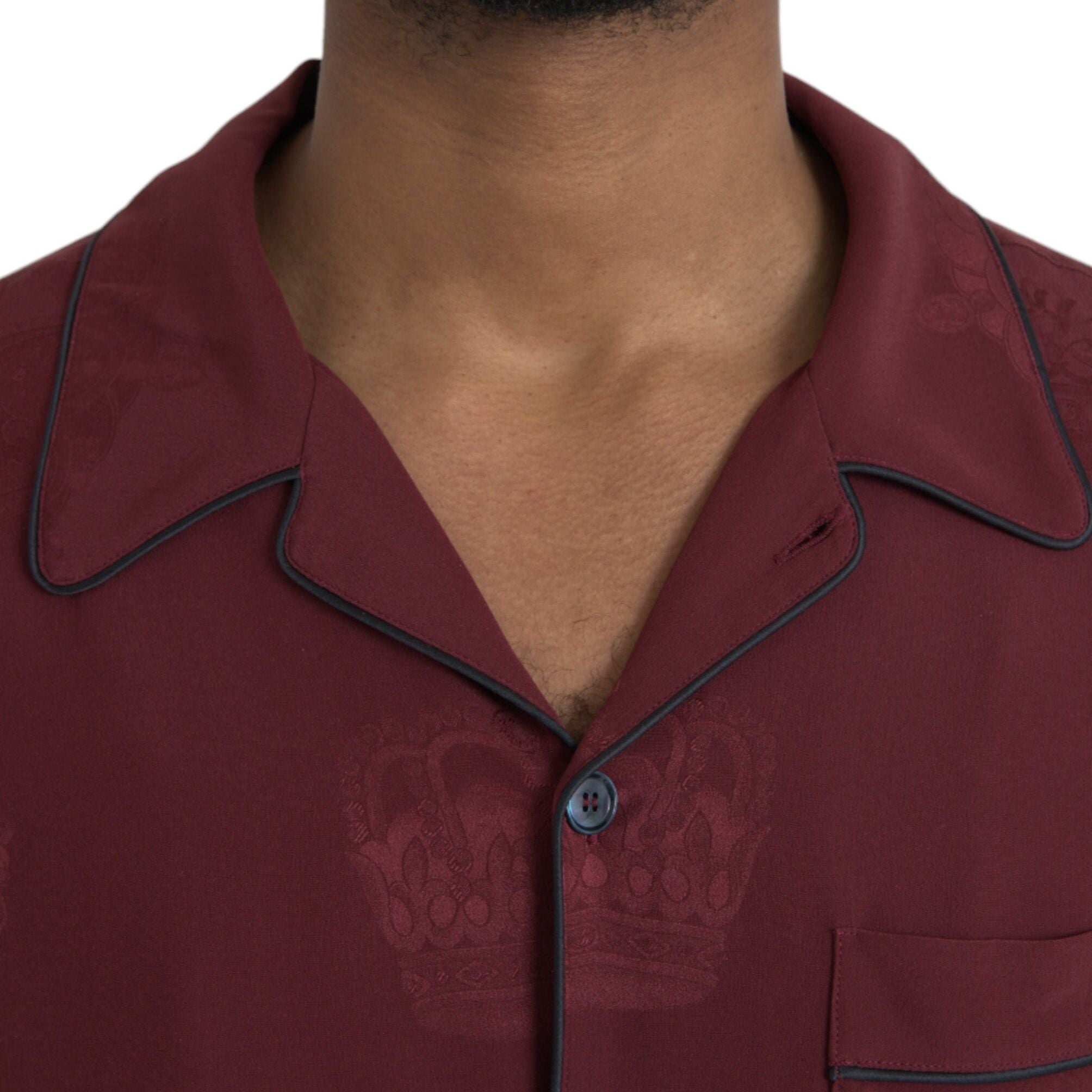 Dolce & Gabbana Maroon Crown Jacquard Silk Long Sleeve Shirt