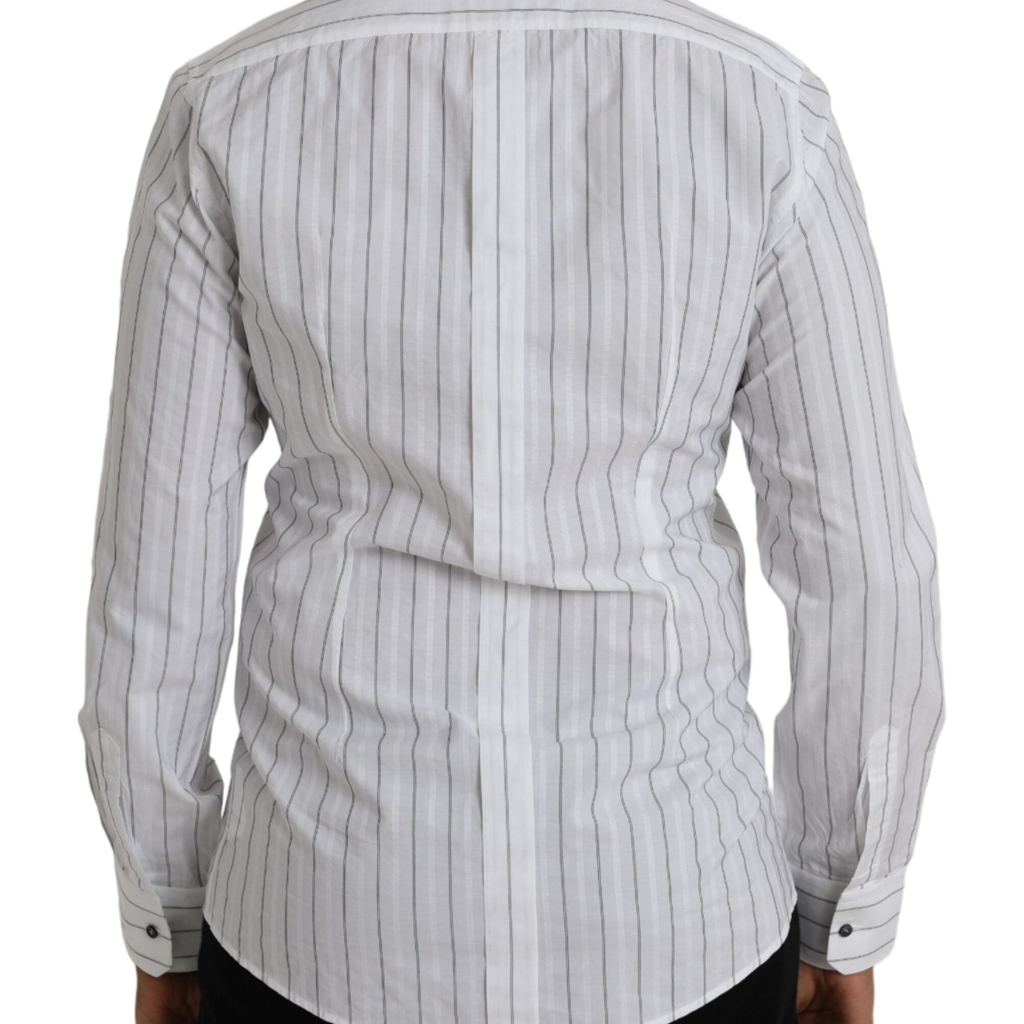 Dolce & Gabbana Black White Striped Formal Dress GOLD Shirt