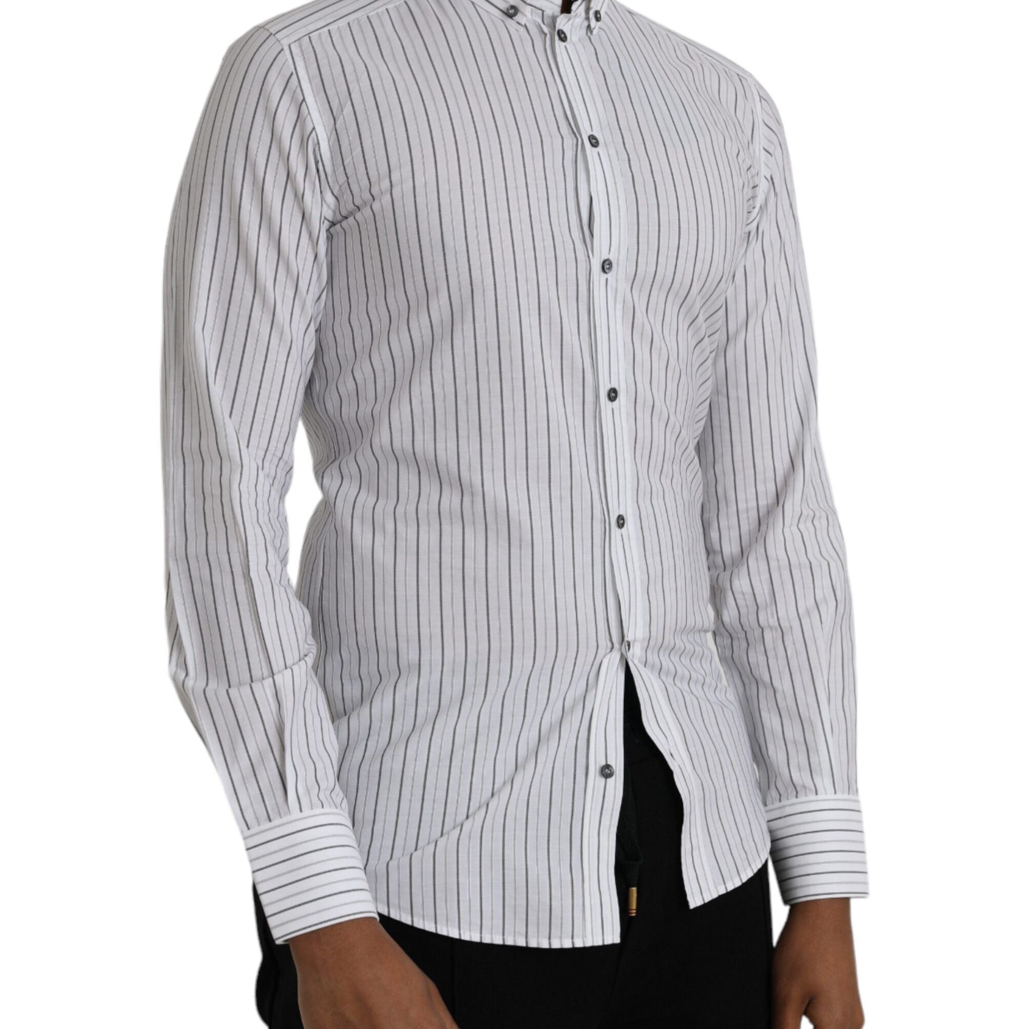 Dolce & Gabbana Black White Striped Formal Dress GOLD Shirt