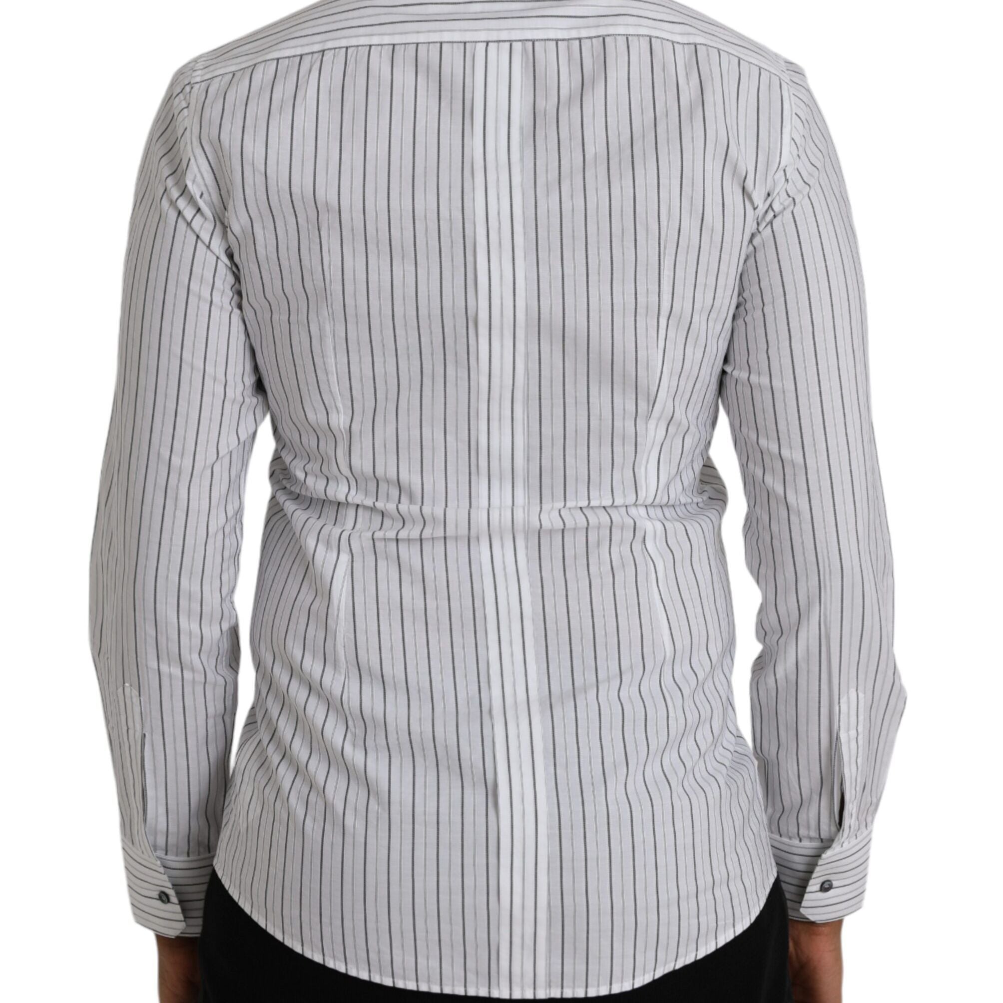 Dolce & Gabbana Black White Striped Formal Dress GOLD Shirt