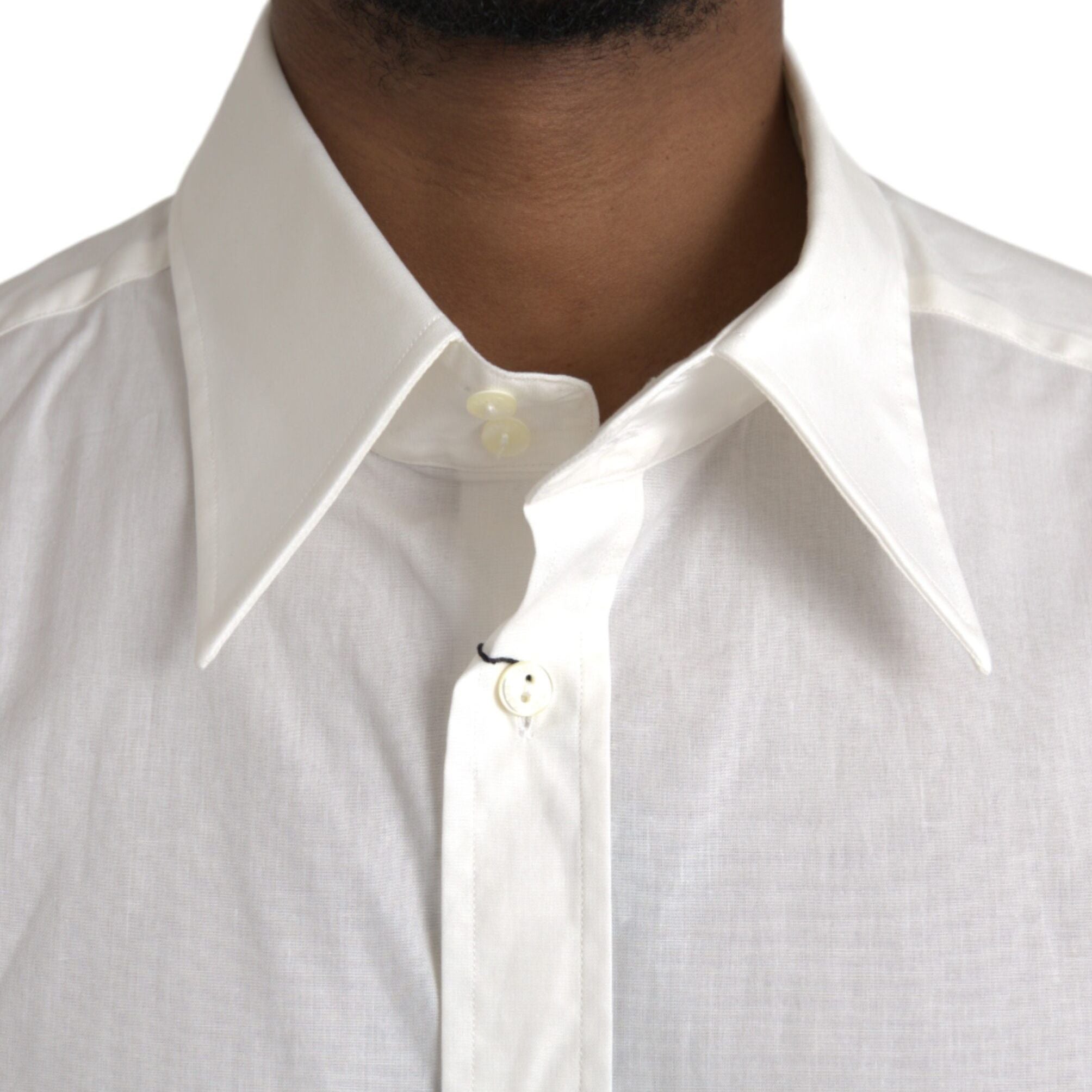 Dolce & Gabbana White Cotton Dress Slim Fit GOLD Shirt