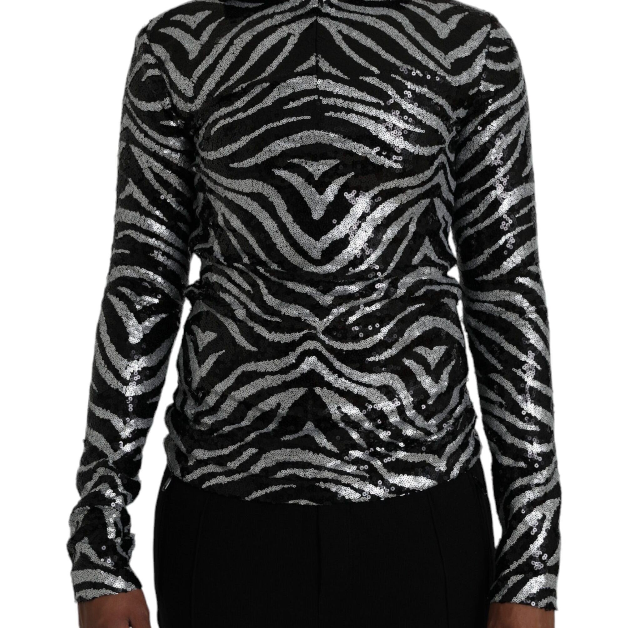Dolce & Gabbana Black Silver Sequined Polyester Sweater