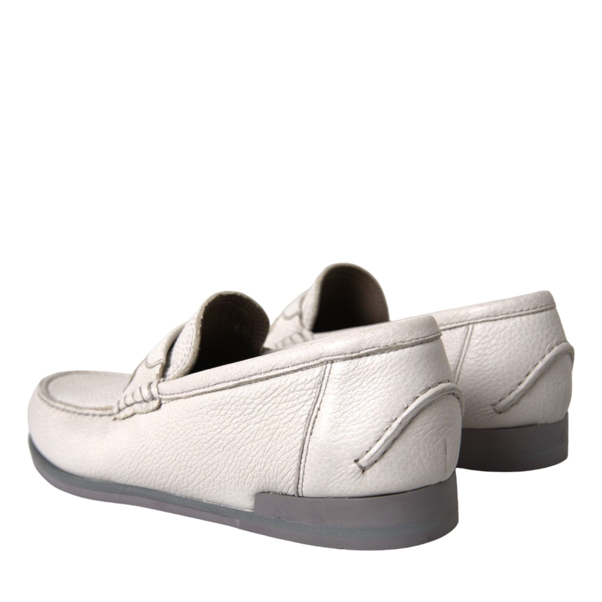 Dolce & Gabbana White Gray Leather Slip Mocassin Shoes Loafer