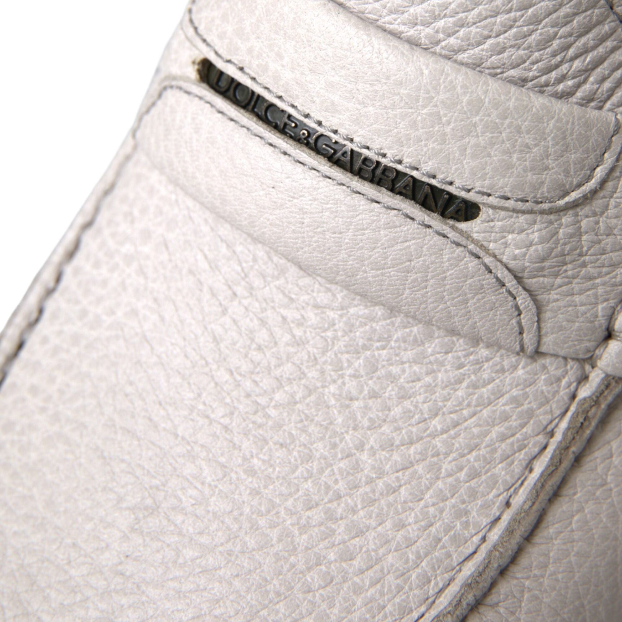 Dolce & Gabbana White Gray Leather Slip Mocassin Shoes Loafer