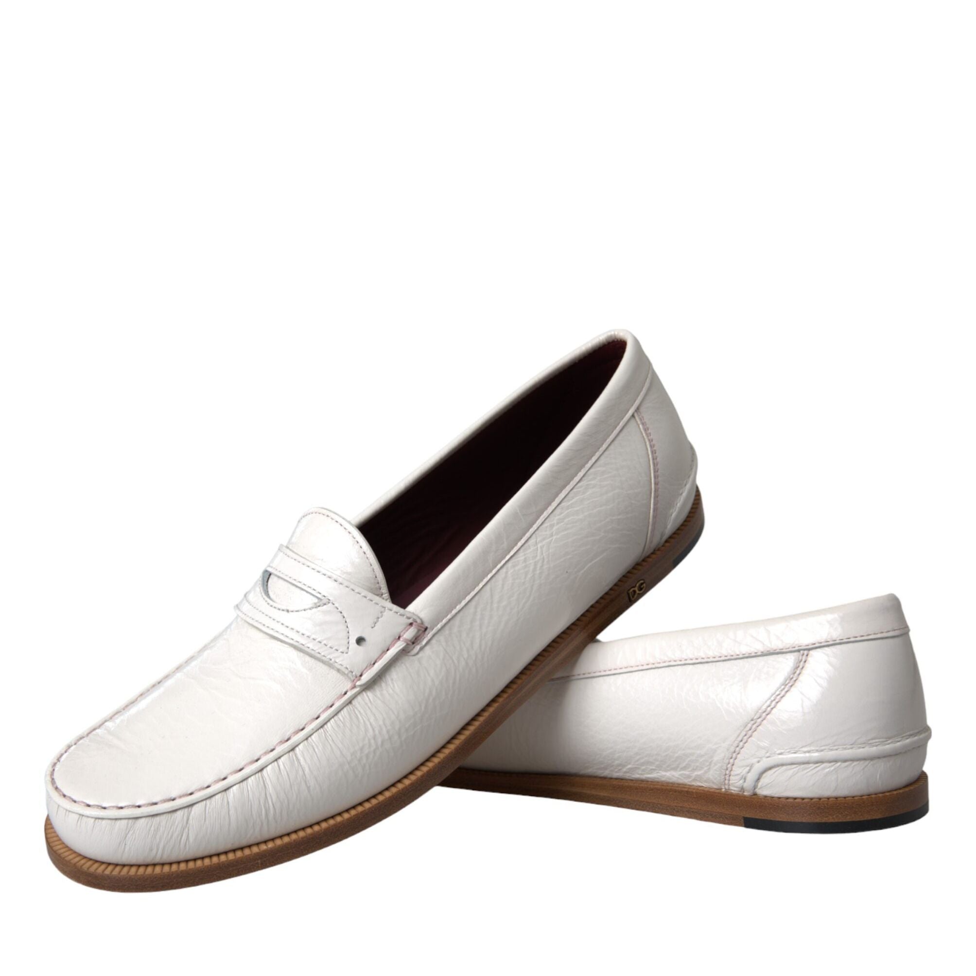 Dolce & Gabbana White Leather Slip On Mocassin Loafers Shoes