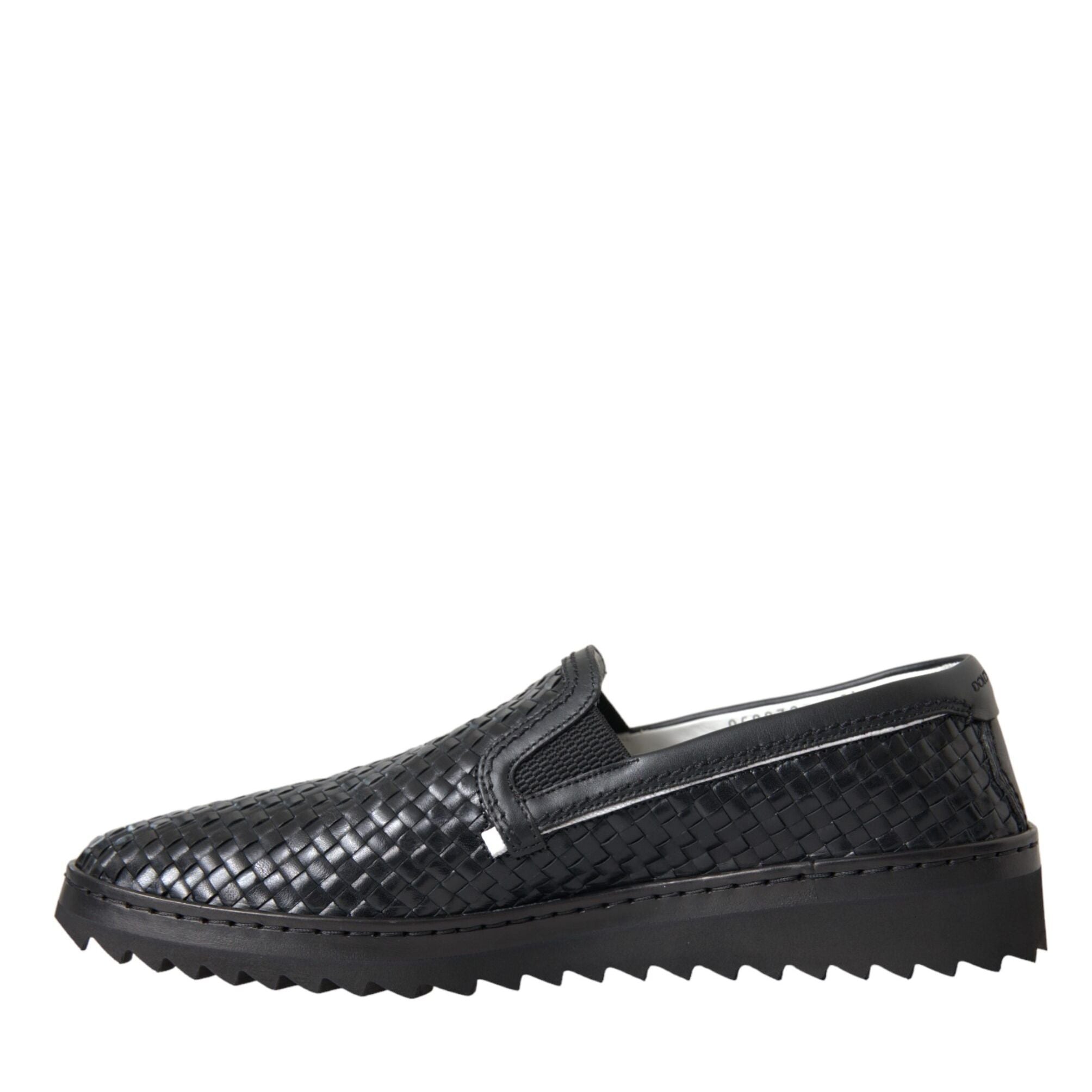 Dolce & Gabbana Black Woven Buffalo Leather Men Loafers Shoes