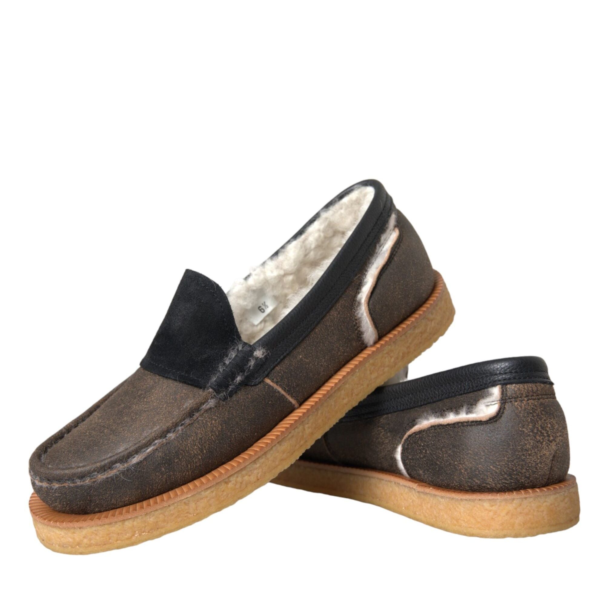 Dolce & Gabbana Brown Black Fur Leather Loafers Men Shoes