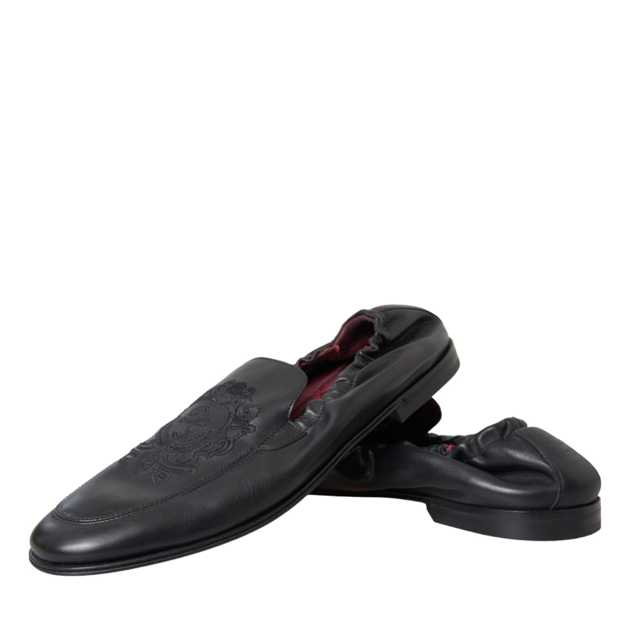 Dolce & Gabbana Black Logo Embroidered Leather Loafer Men Dress Shoes