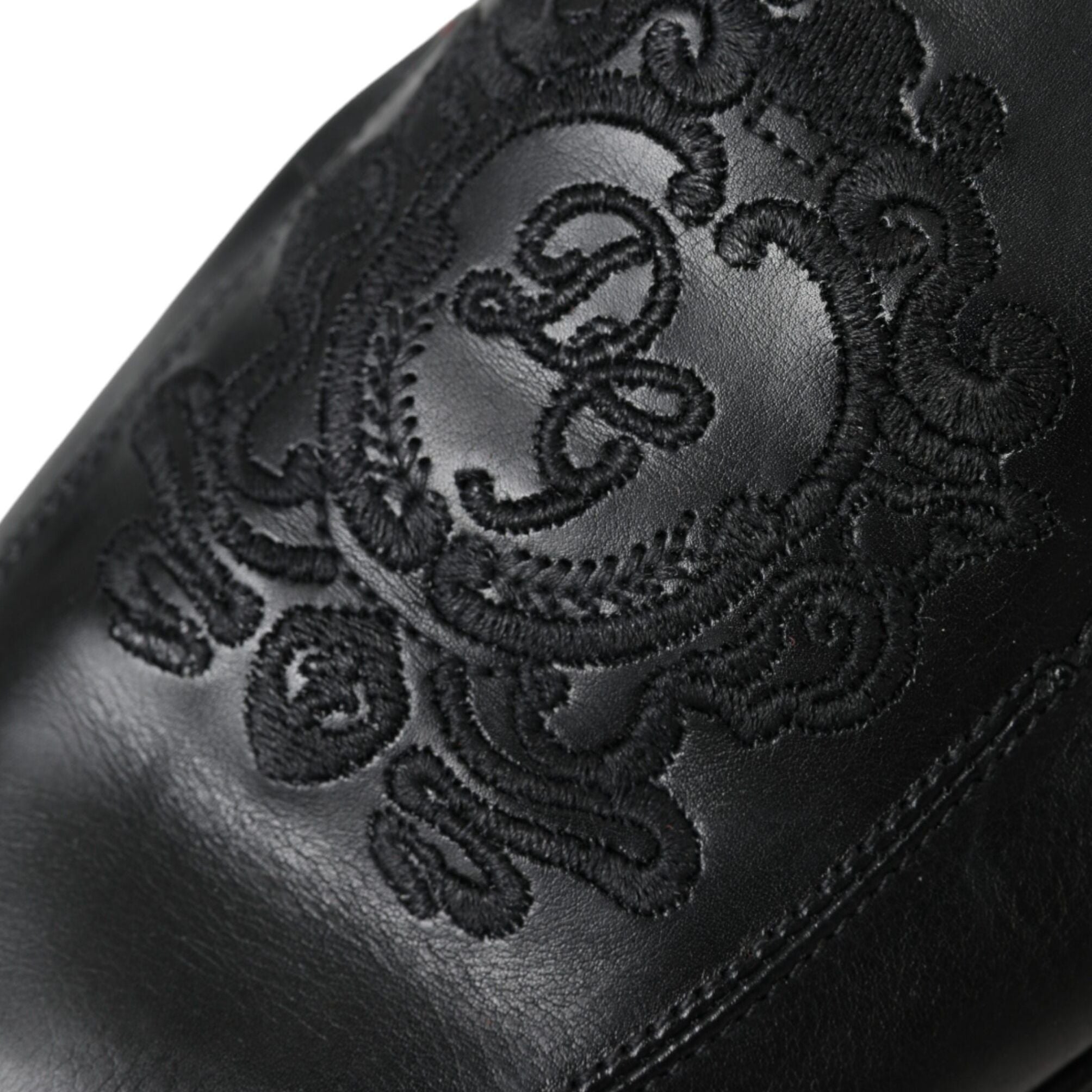 Dolce & Gabbana Black Logo Embroidered Leather Loafer Men Dress Shoes