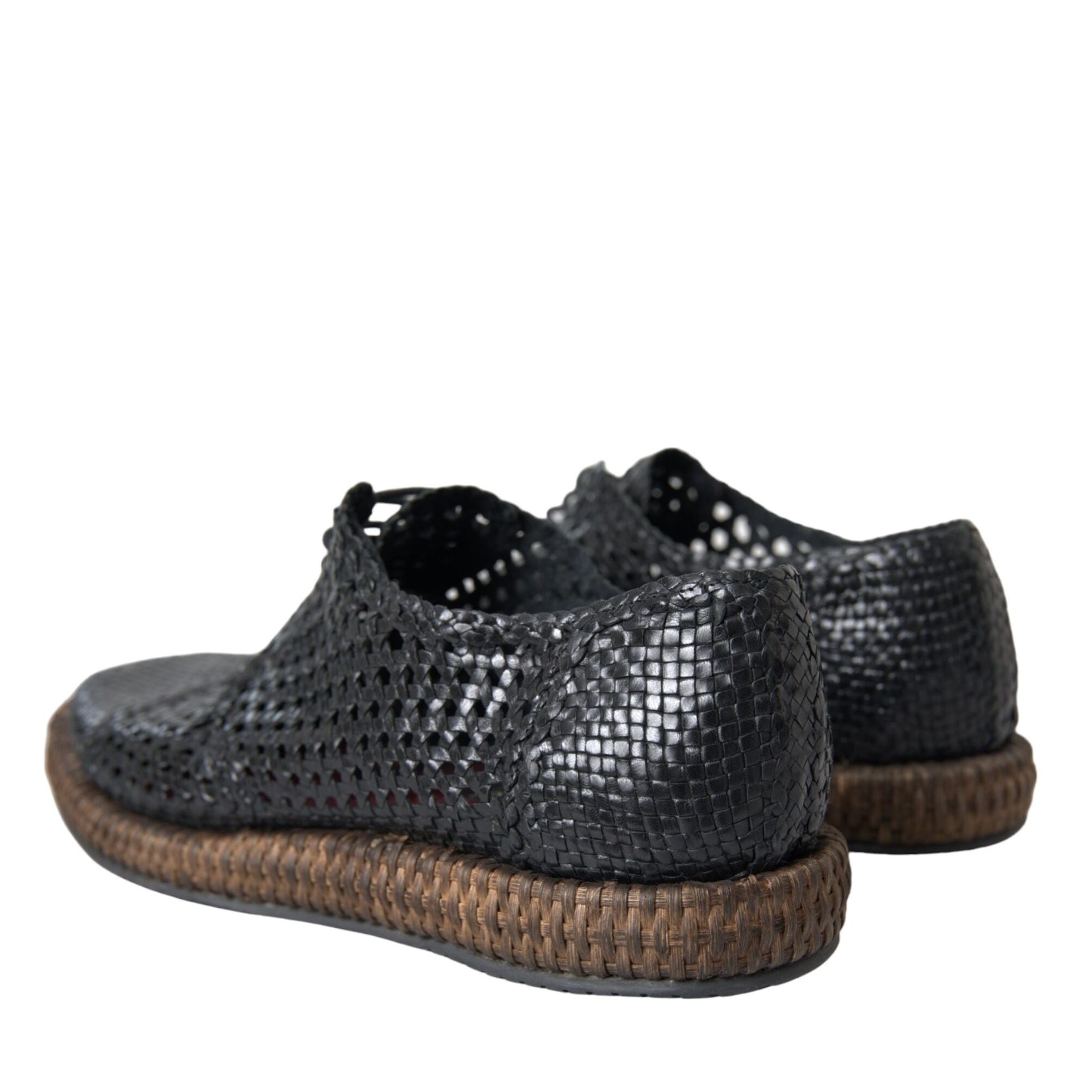 Dolce & Gabbana Black Woven Goat Leather Lace Up Derby Shoes