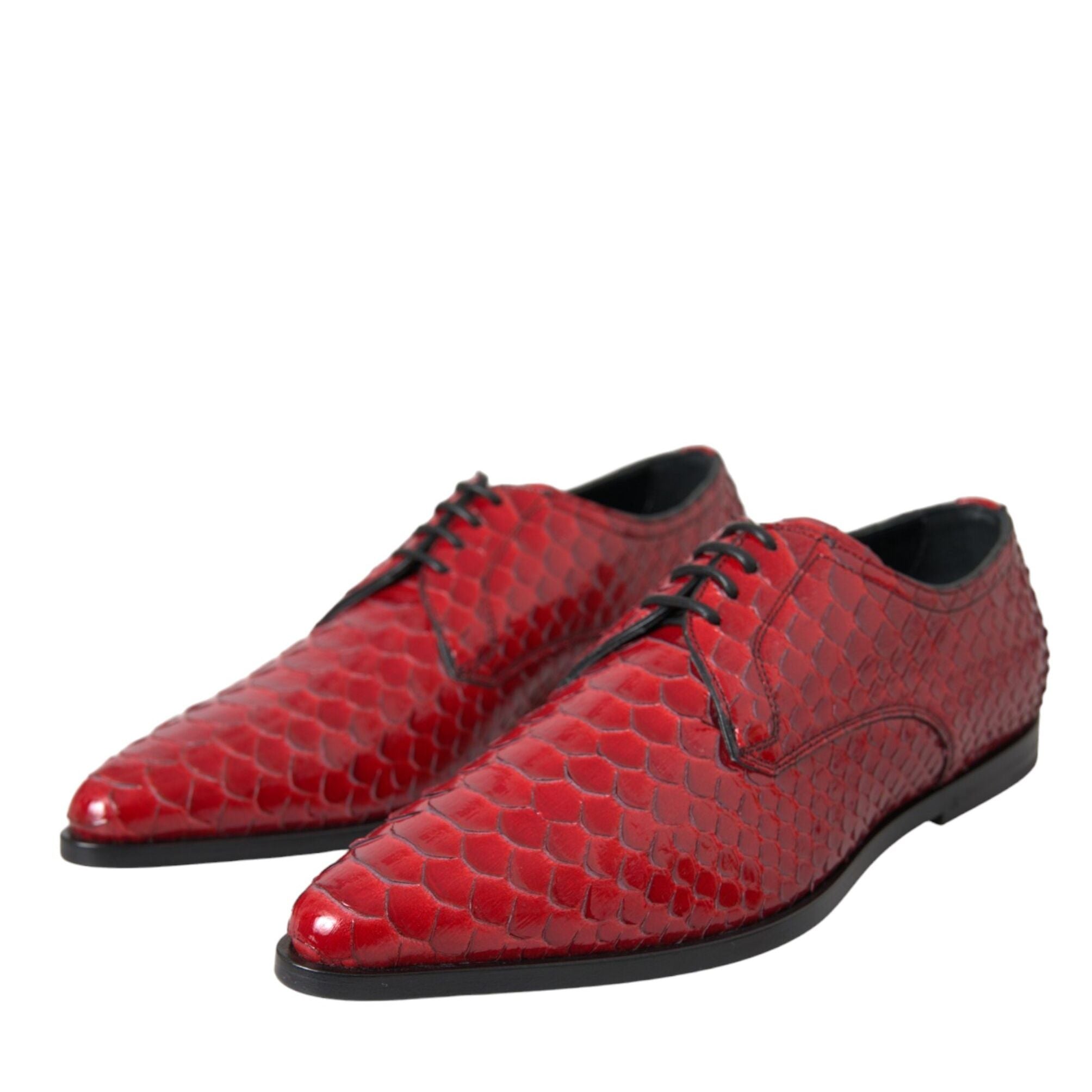 Dolce & Gabbana Red Textured Varnished Derby Men Formal Shoes