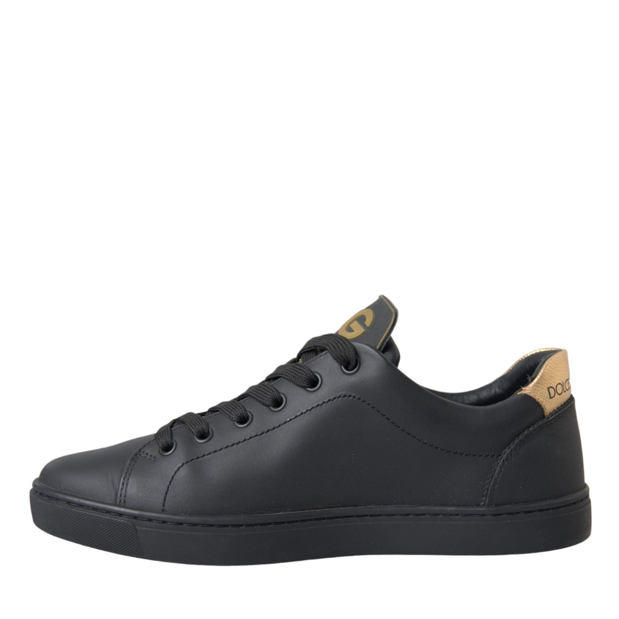 Dolce & Gabbana Black Leather Heart Embellished Sneakers Shoes