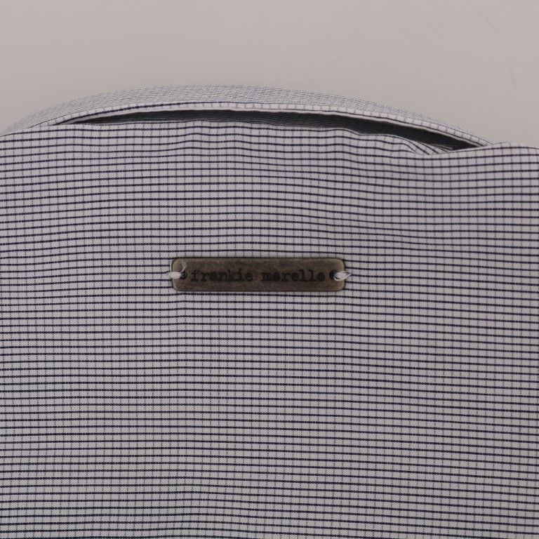Frankie Morello White Blue Check Casual Cotton Regular Fit Shirt