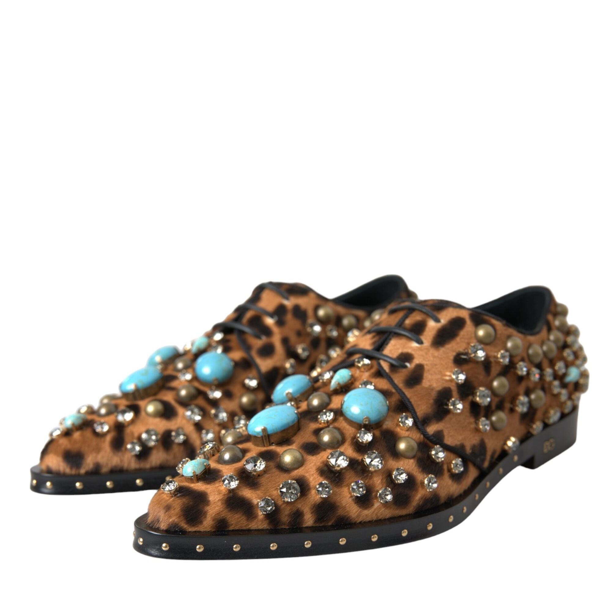 Dolce & Gabbana Brown Leopard Hair Crystal Dress Broque Shoes