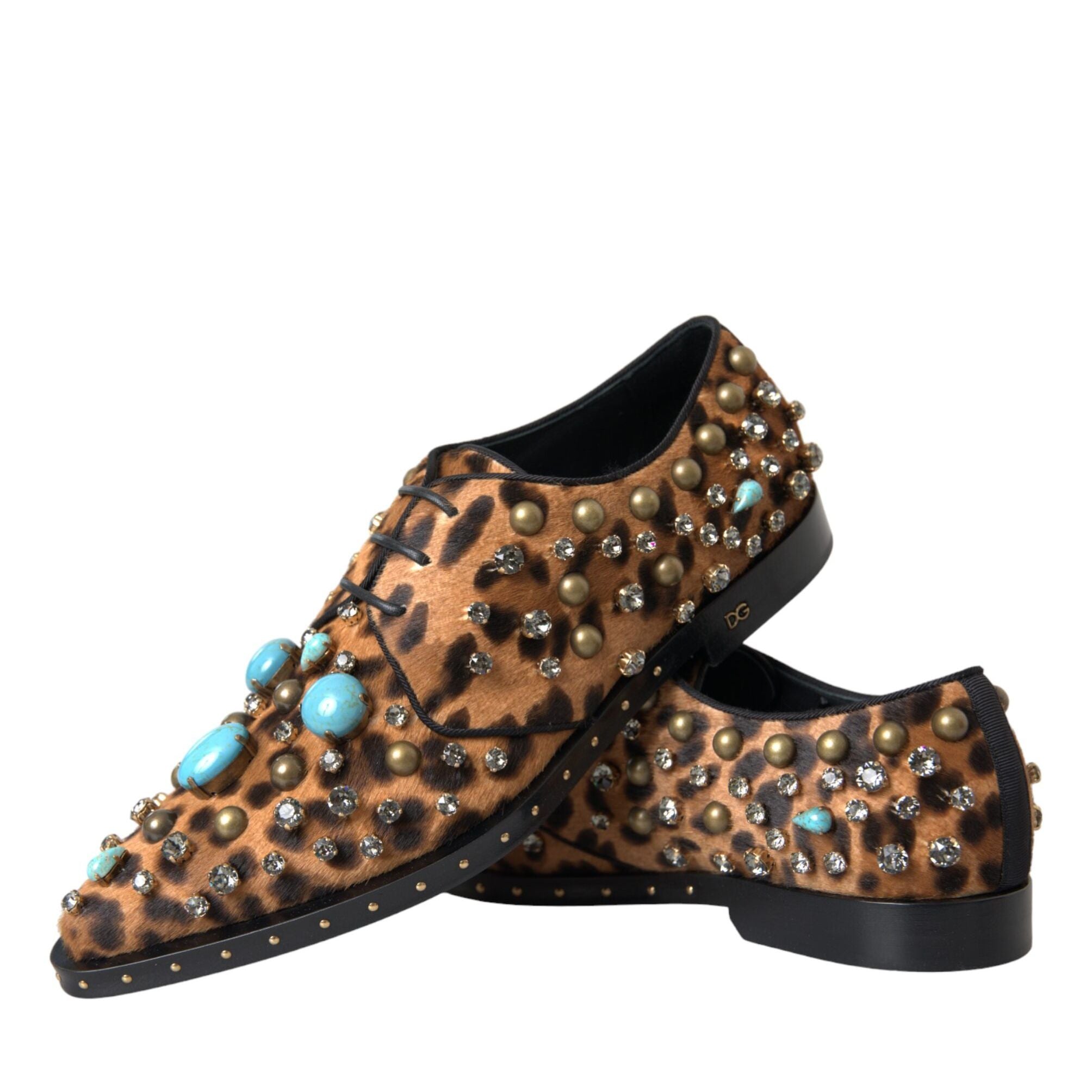 Dolce & Gabbana Brown Leopard Hair Crystal Dress Broque Shoes
