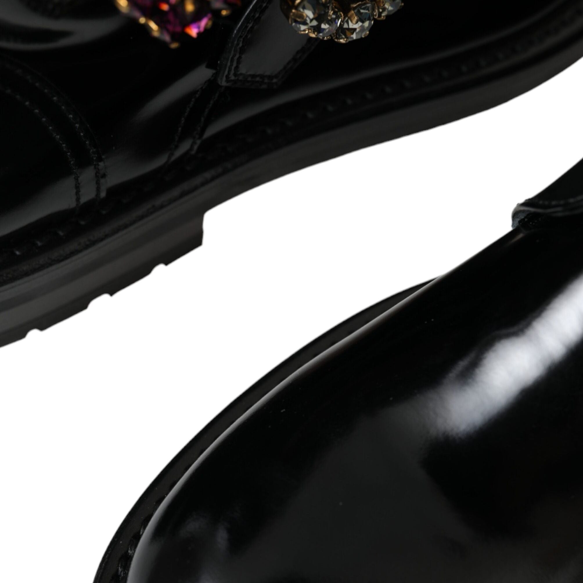 Dolce & Gabbana Black Leather Crystal Buckles Boots Shoes