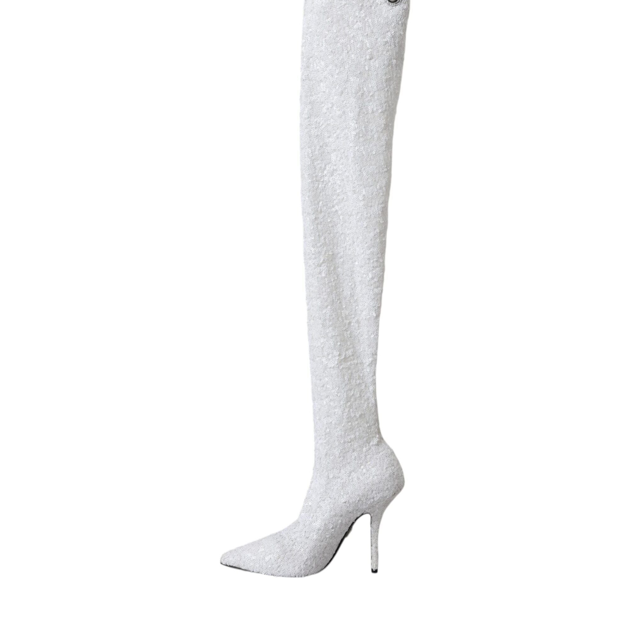 Dolce & Gabbana White Heels Stiletto Knee High Boots Shoes