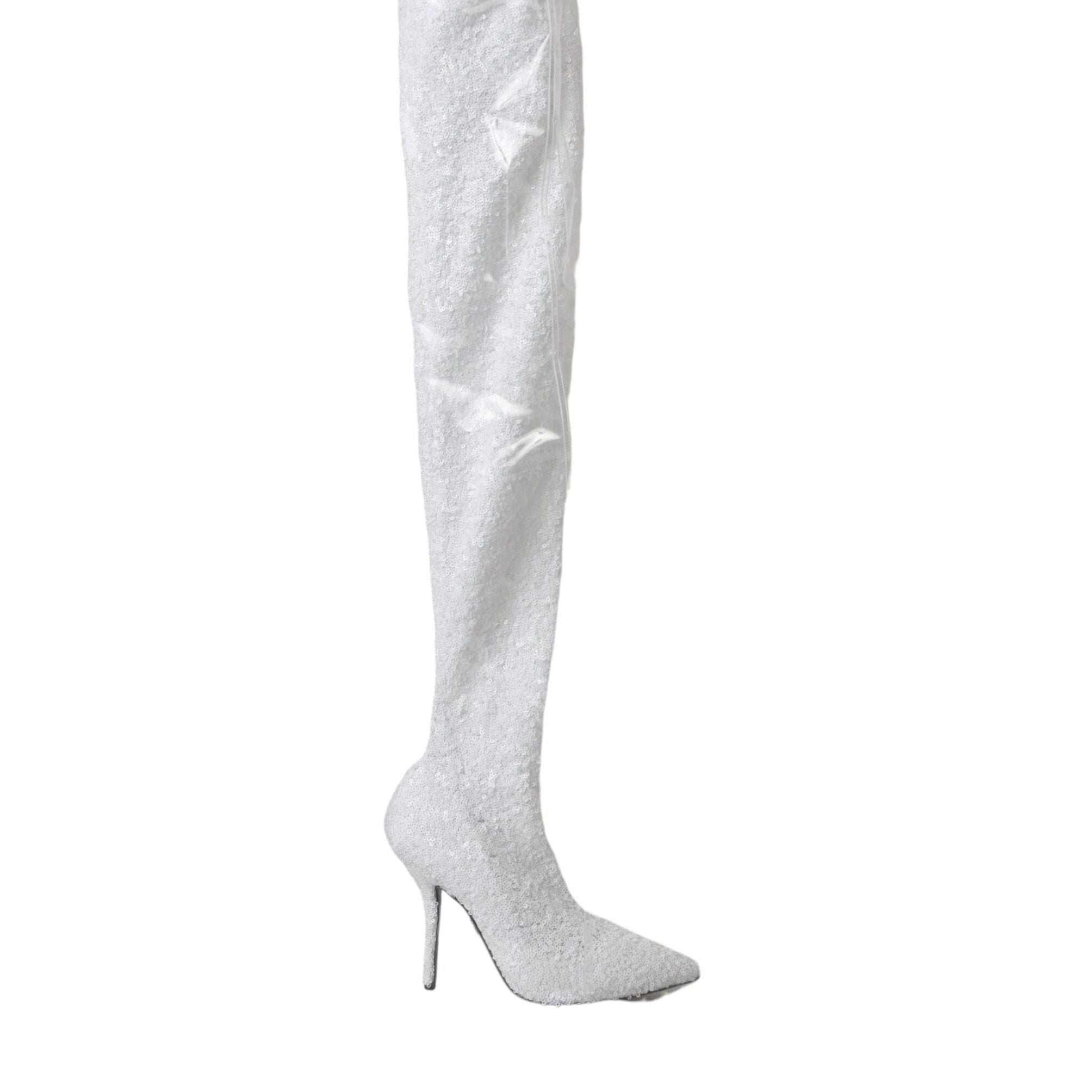 Dolce & Gabbana White Heels Stiletto Knee High Boots Shoes